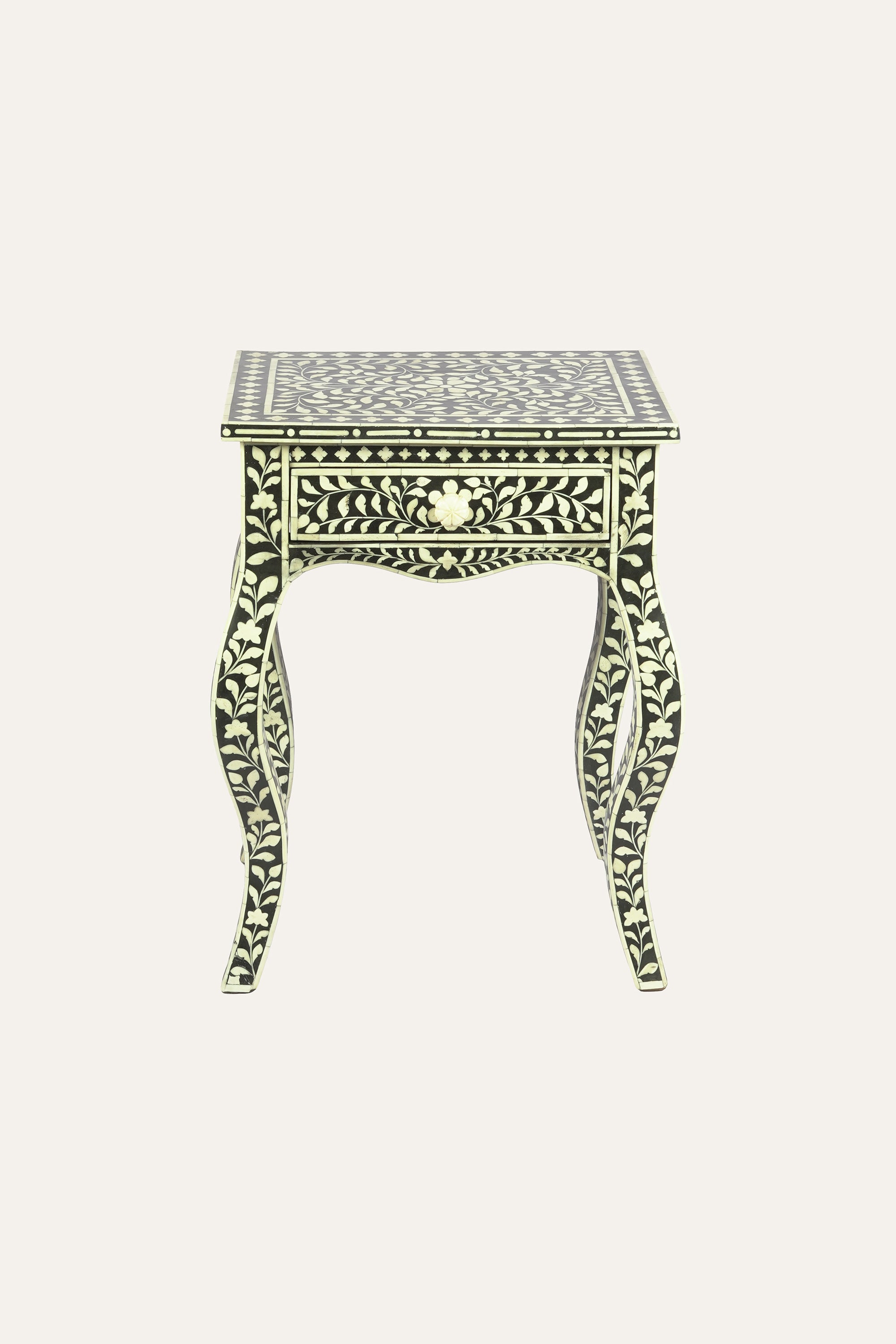 Bone Inlay Cabriole Leg Bedside Table
