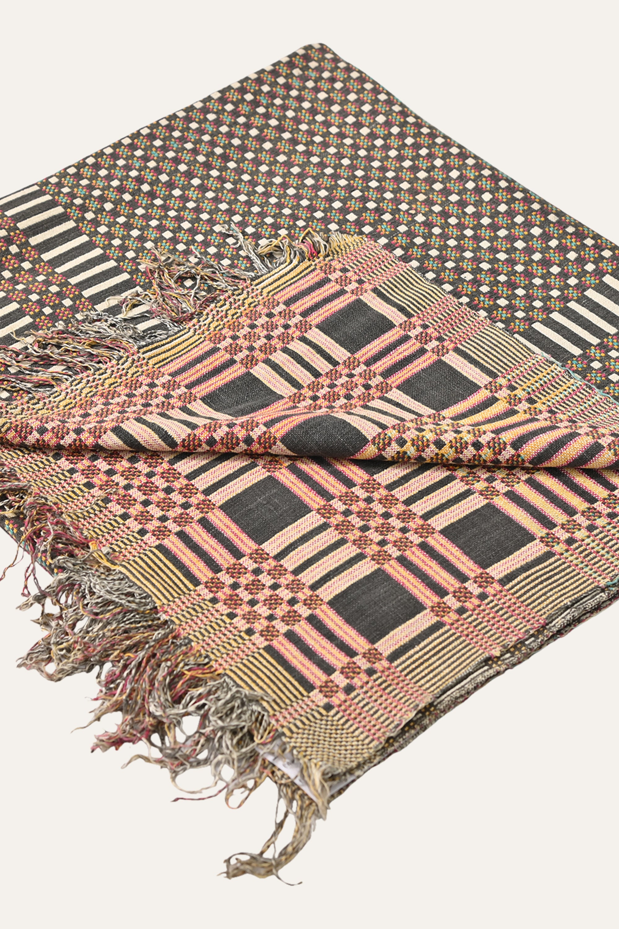 Traditional Geometric Reversible Cotton Khes Bedspread with Patterned Border