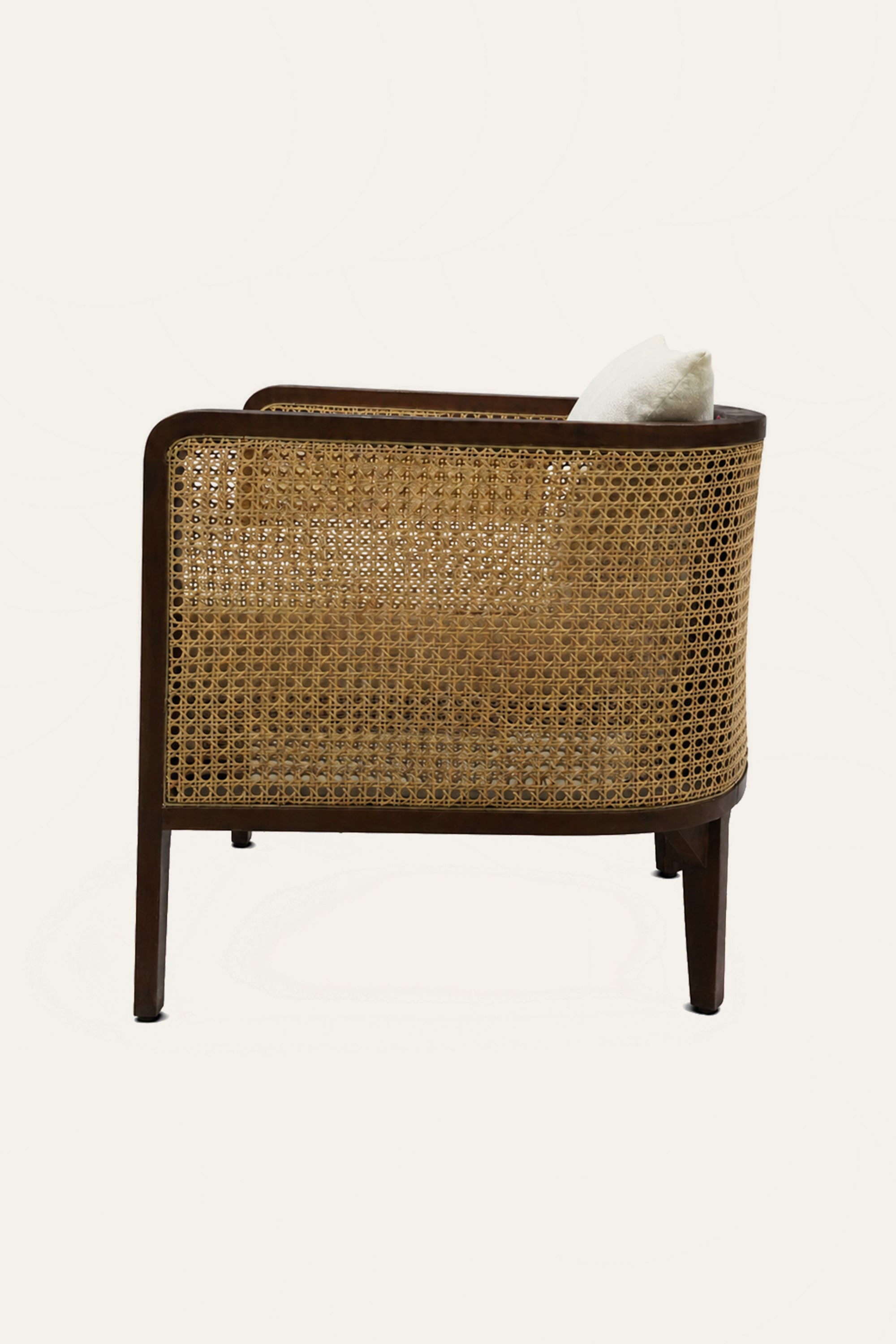 Cane Panel Lounge Armchair with Cushioned Seat