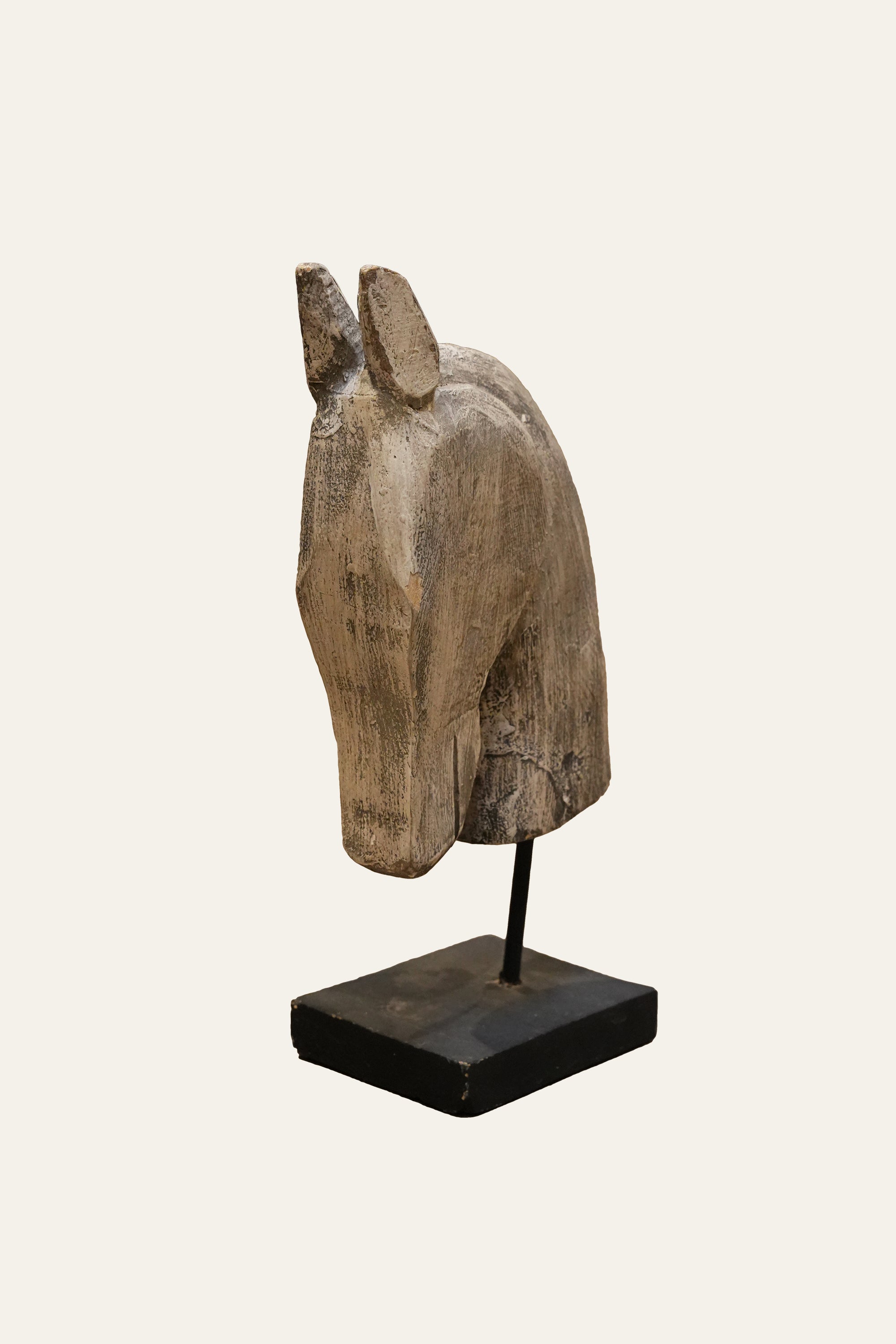 Carved Wooden Horse Head Sculpture on Stand