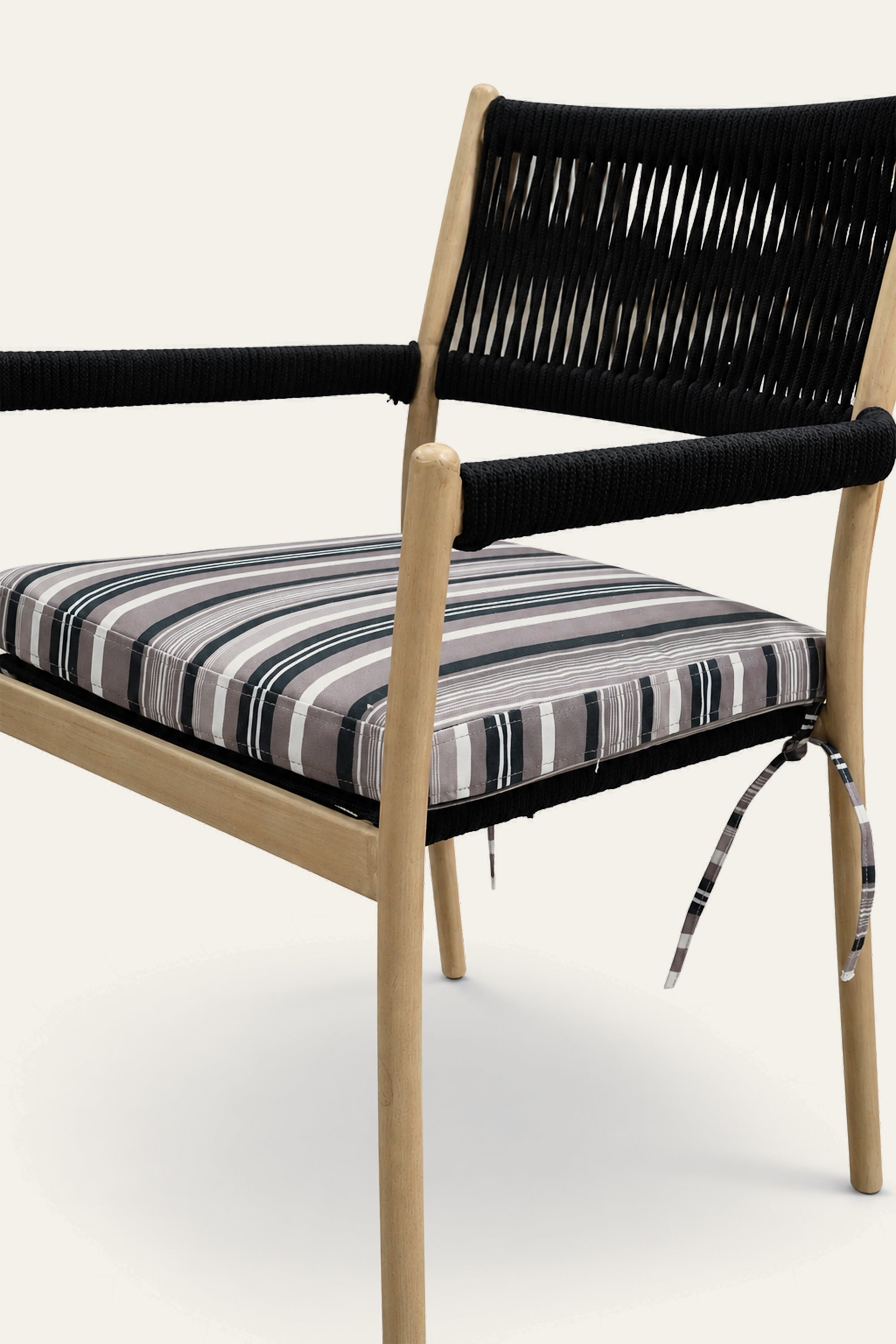 Striped Upholstered Patio Armchair with Nylon Rope Backrest