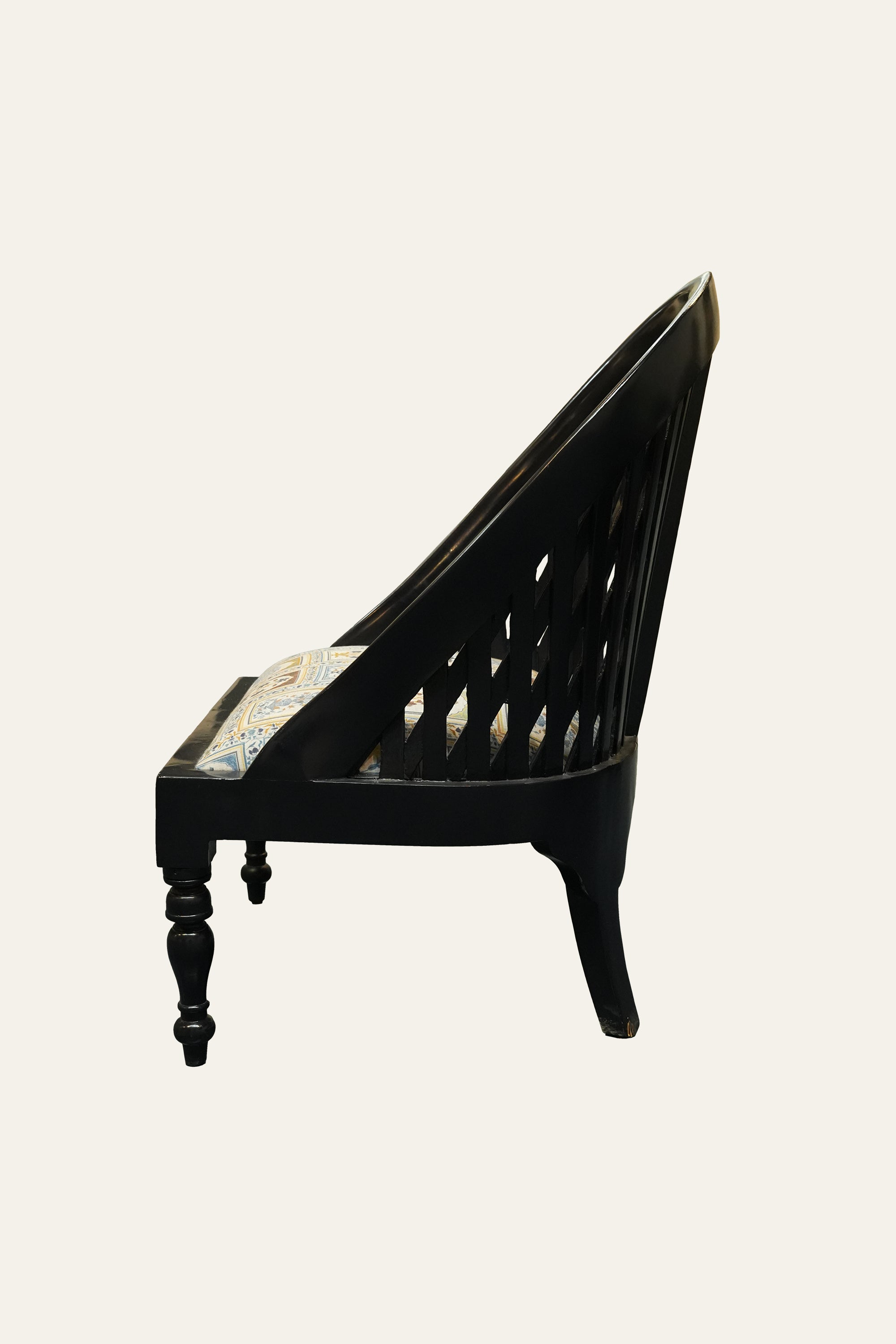 Black Lattice Back Accent Armchair with Floral Upholstery