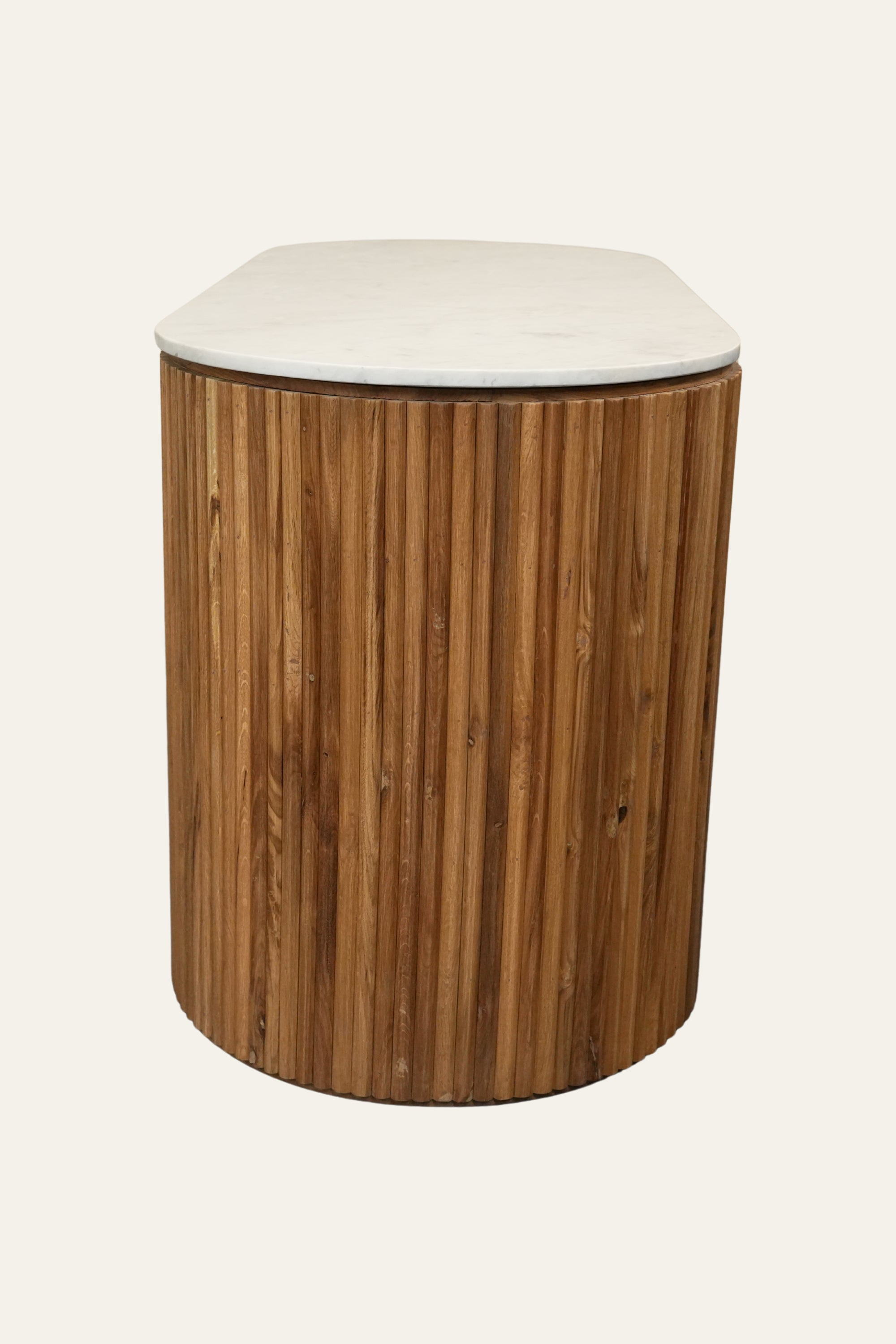 Curved Oak and Marble Console Table