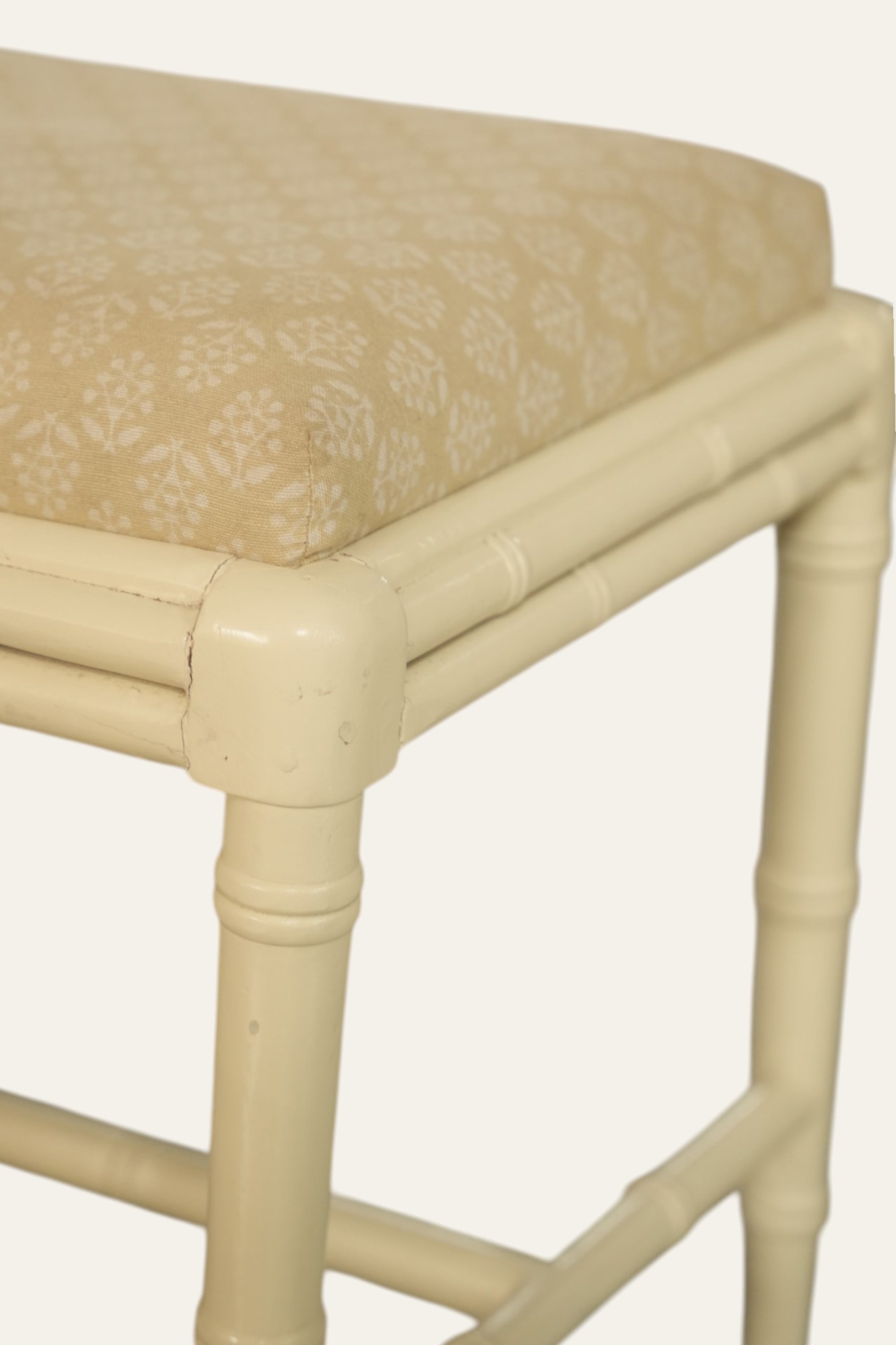 Printed Cotton Upholstered Wood Bench with Cross Stretcher Base