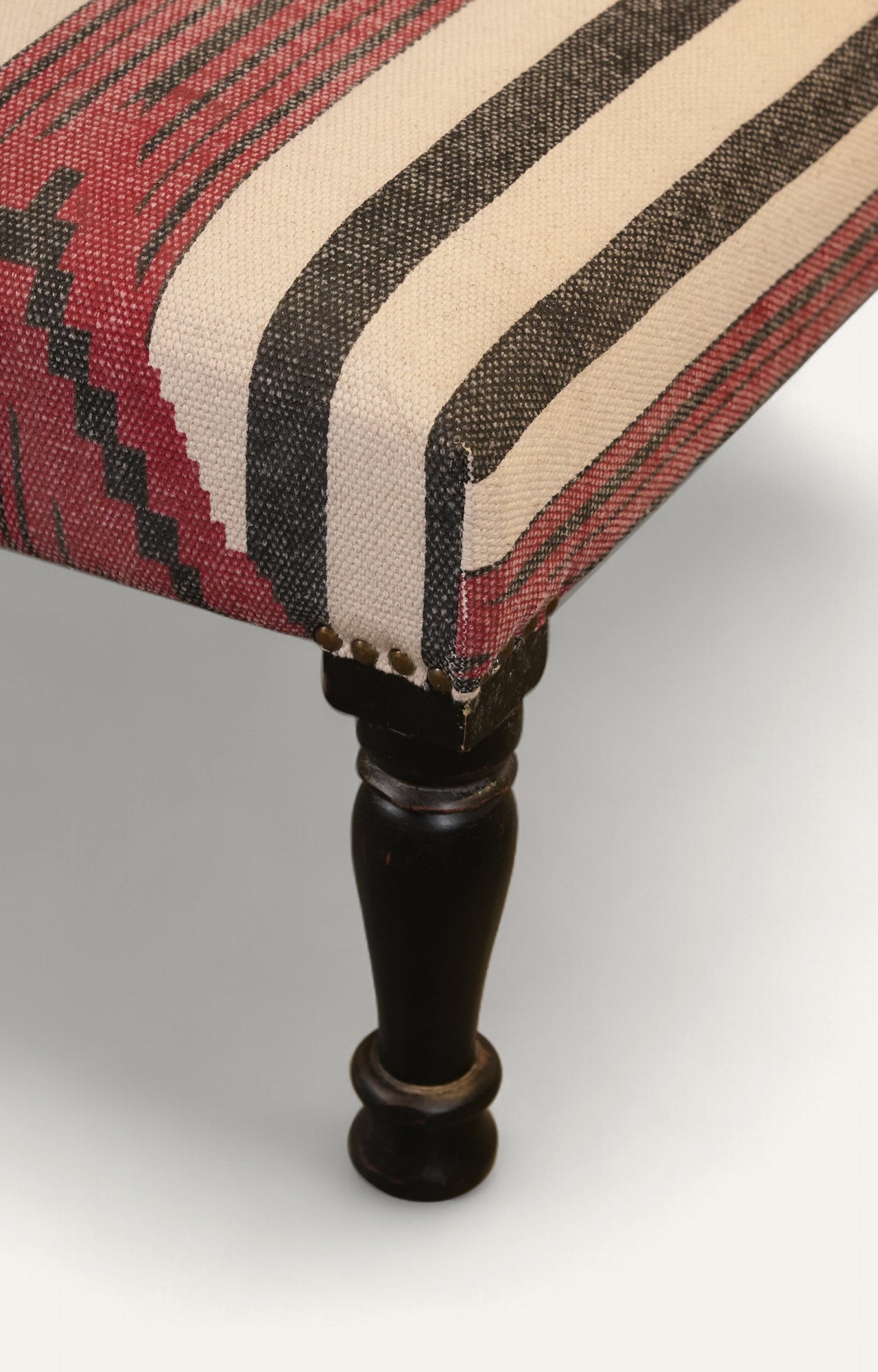 Kilim Upholstered Wooden Bench with Turned Legs