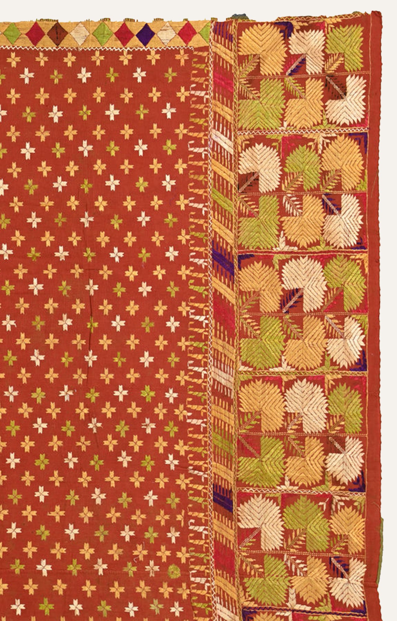 Vintage Phulkari Silk Tapestry: Punjabi Bagh Textile, Traditional Floral Handwork