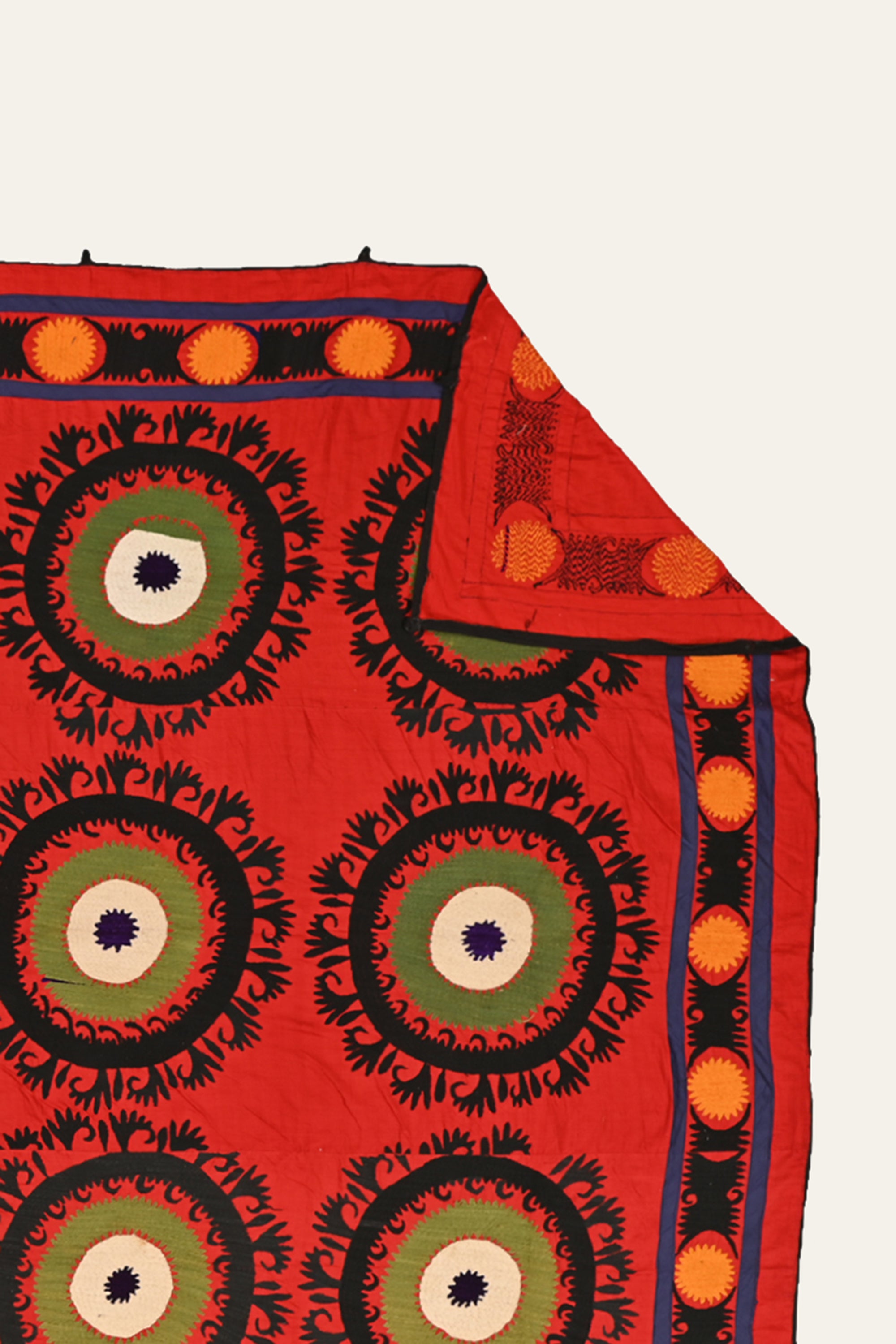 Sunburst Rosette Red & Green Suzani Textile Wall Decor