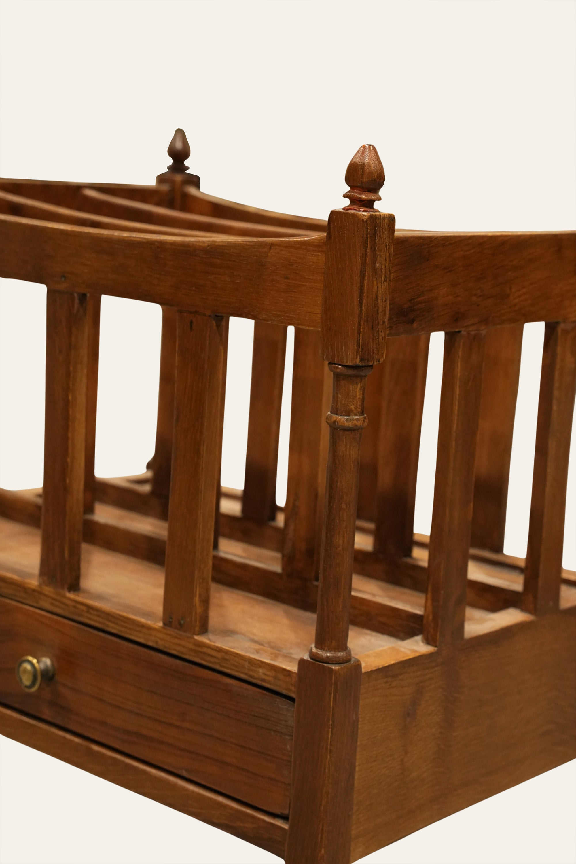 Wooden Slatted Magazine Holder with Drawer & Vintage Style Rack for Living Room
