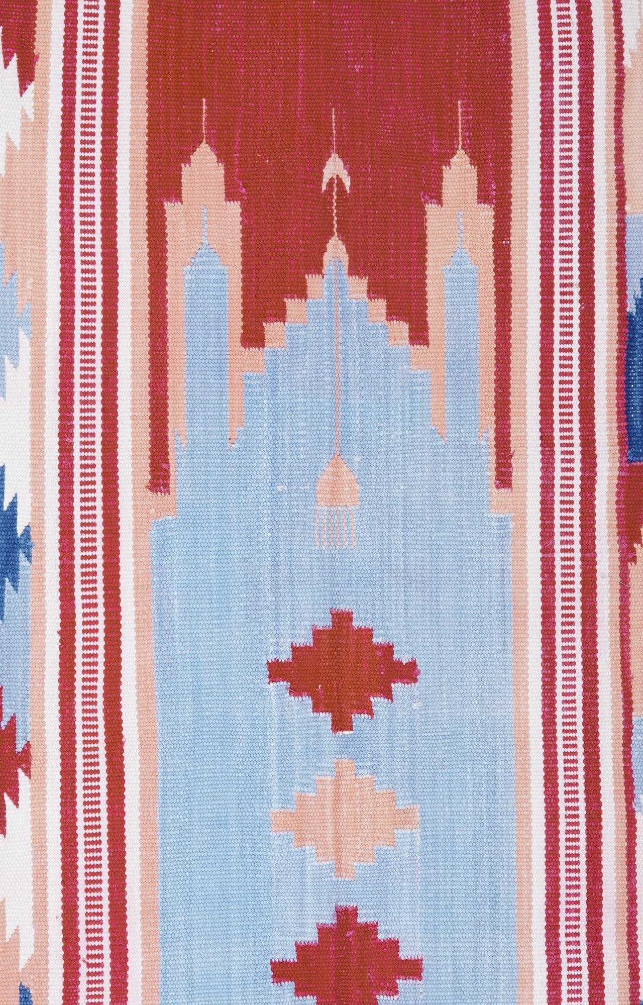 Architectural Motif Flatweave Rug in Terracotta & Sky Blue