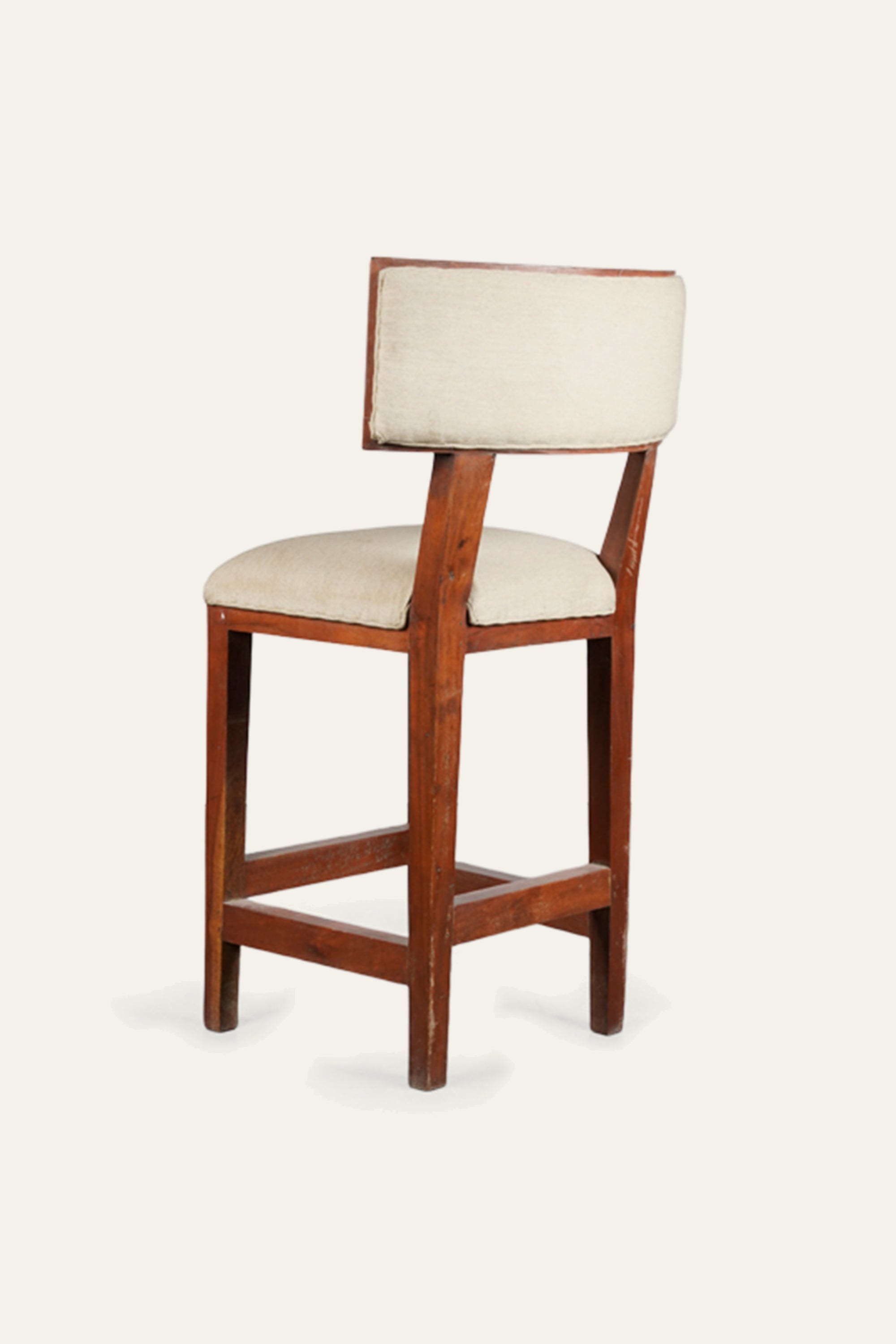 Classic Wood Bar Chair with Beige Upholstered Seat