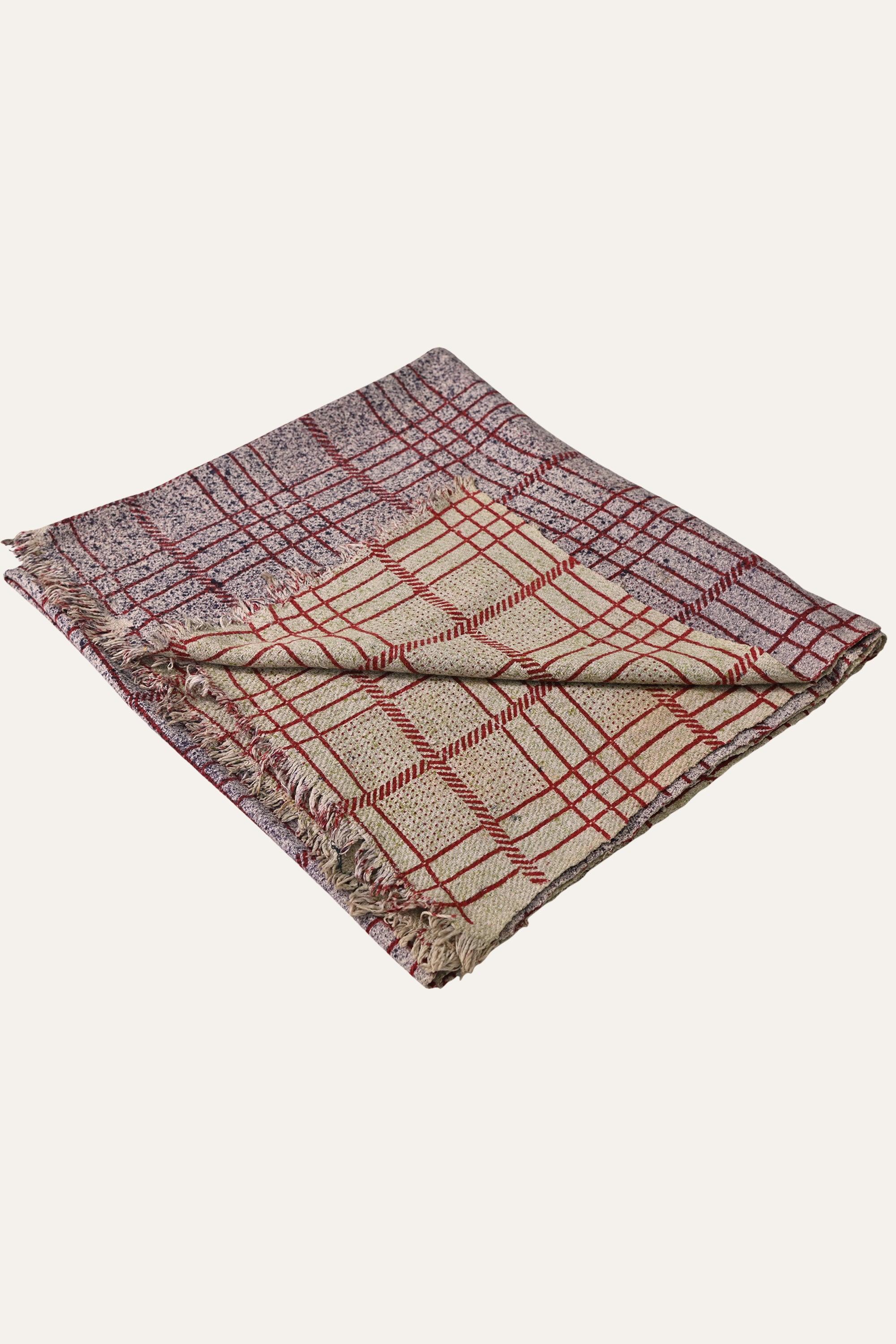 Red Grid Reversible Cotton Khes Wall Hanging with Checks