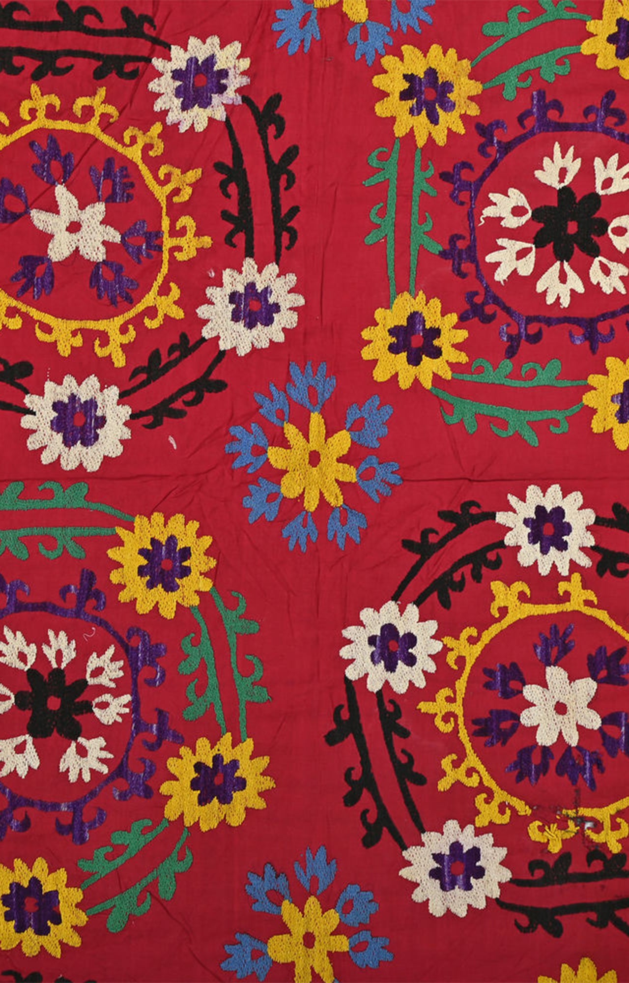 Vintage Floral Cotton Silk Embroidered Tapestry