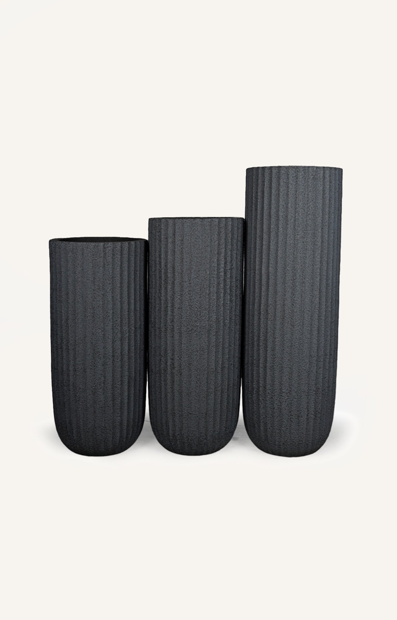 Fluted Pattern Black Planter