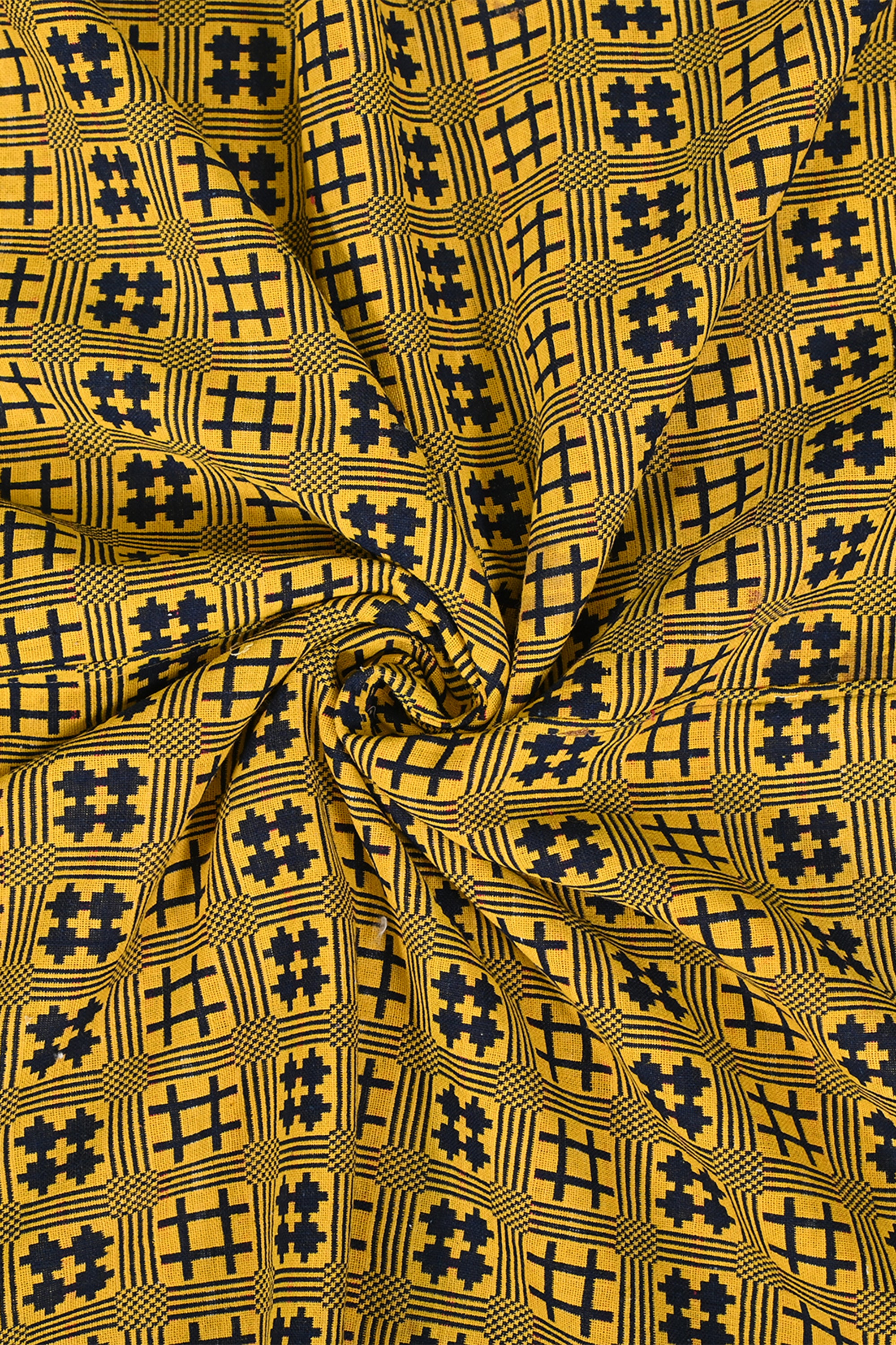Mustard Brown Geometric Motif Reversible Cotton Khes Wall Textile Panel