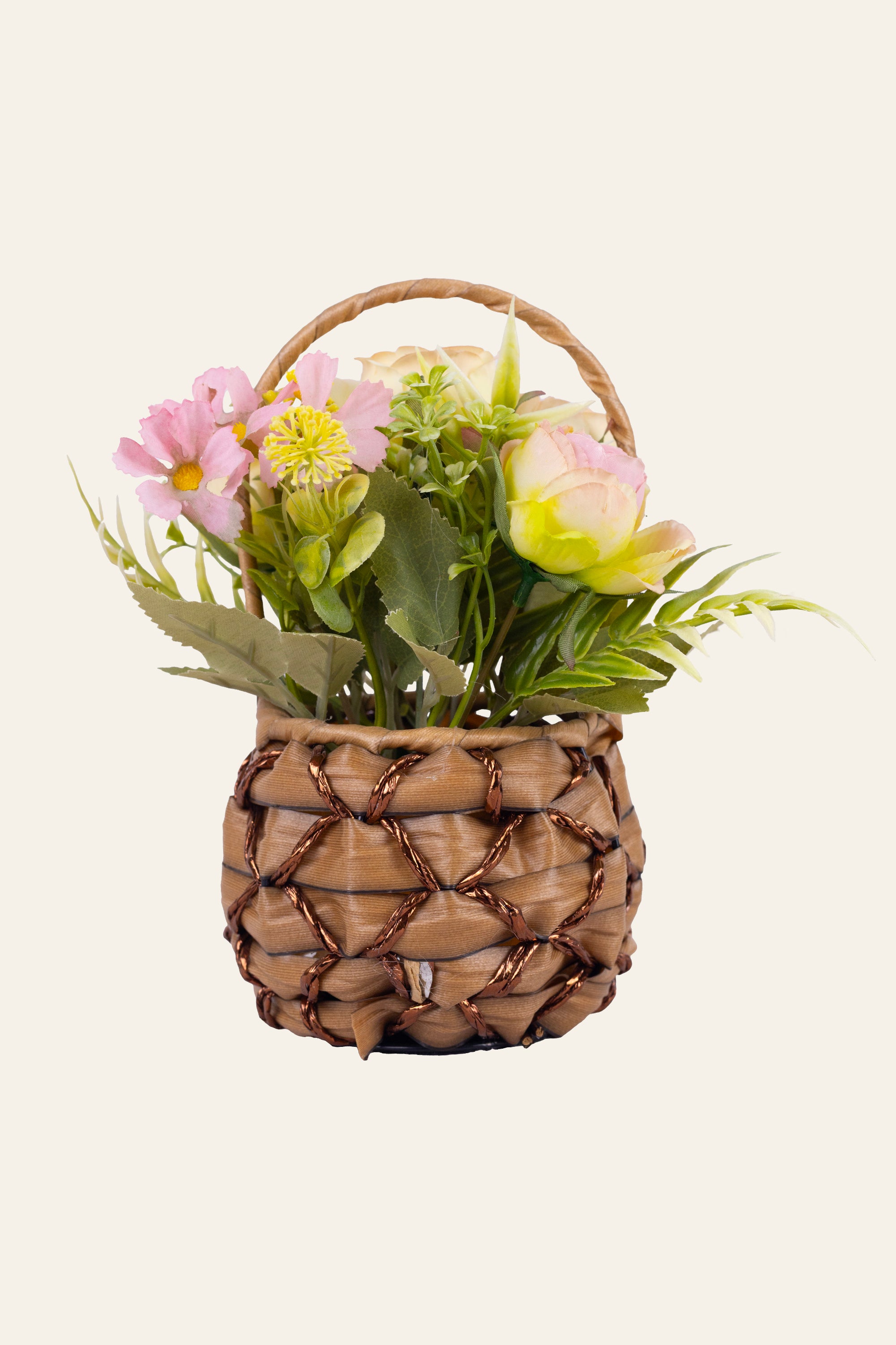 Peach Rose Artificial Flower Basket