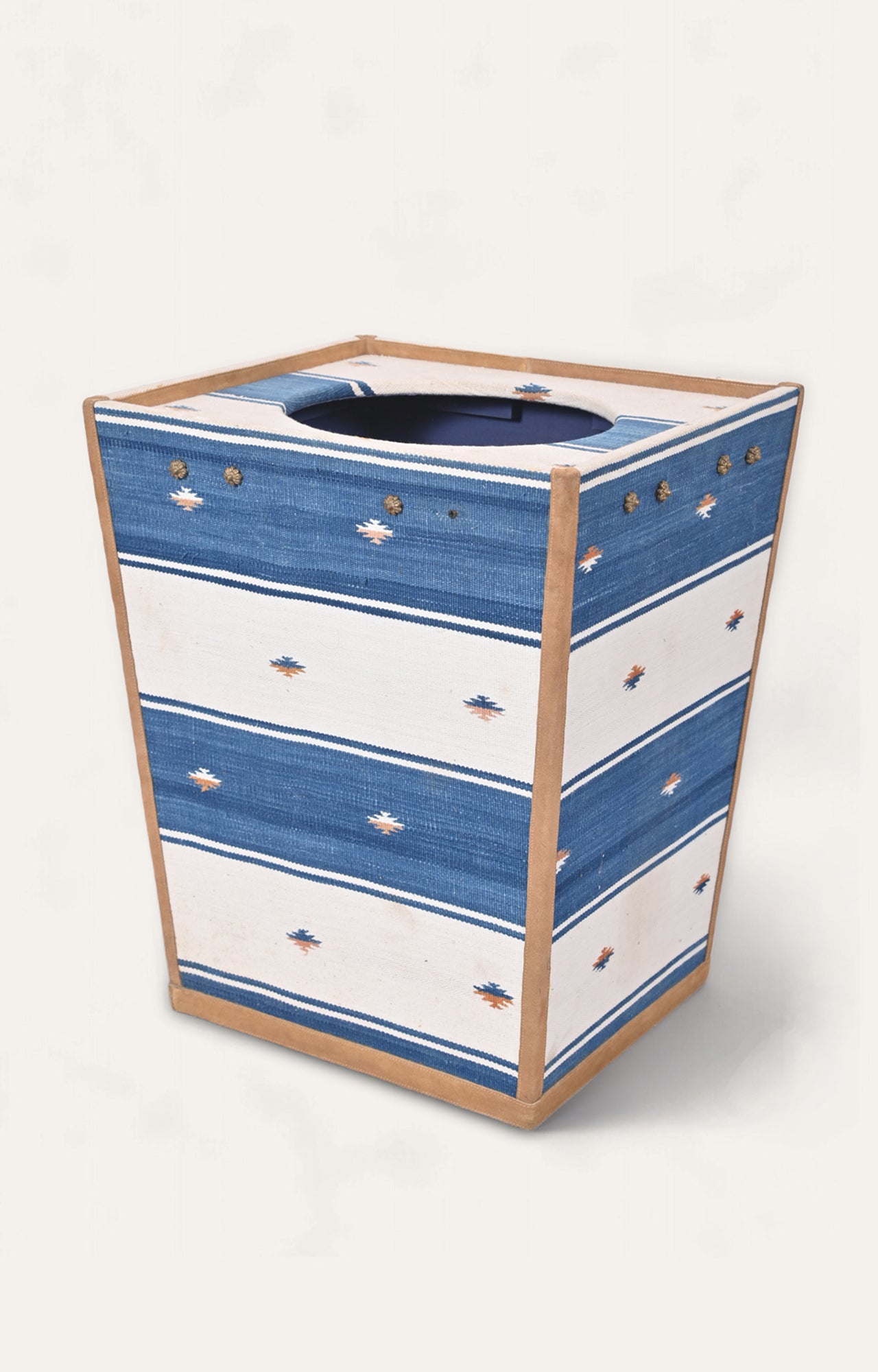 Handwoven Indigo Striped Dhurrie Basket