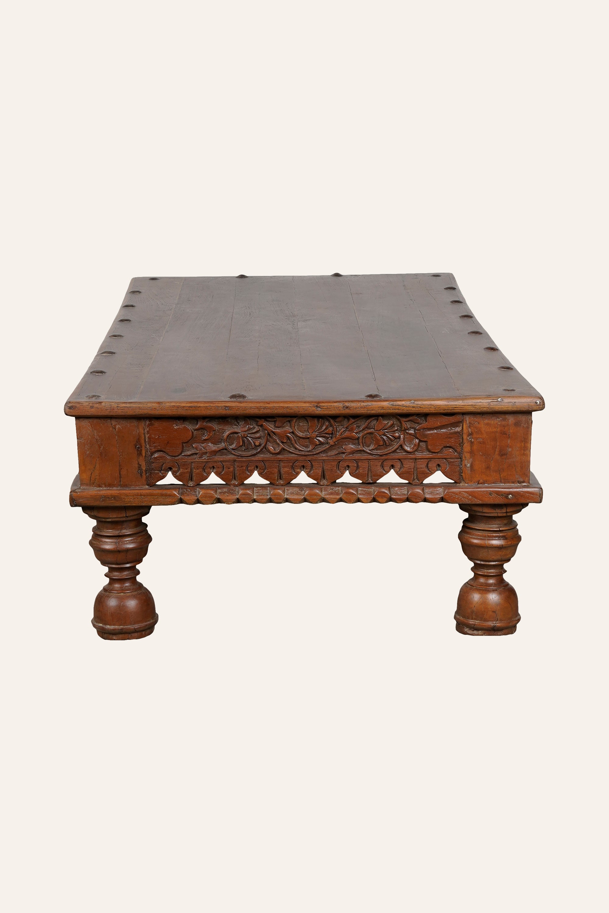 Carved Rectangular Coffee Table  with Floral  Arched Apron