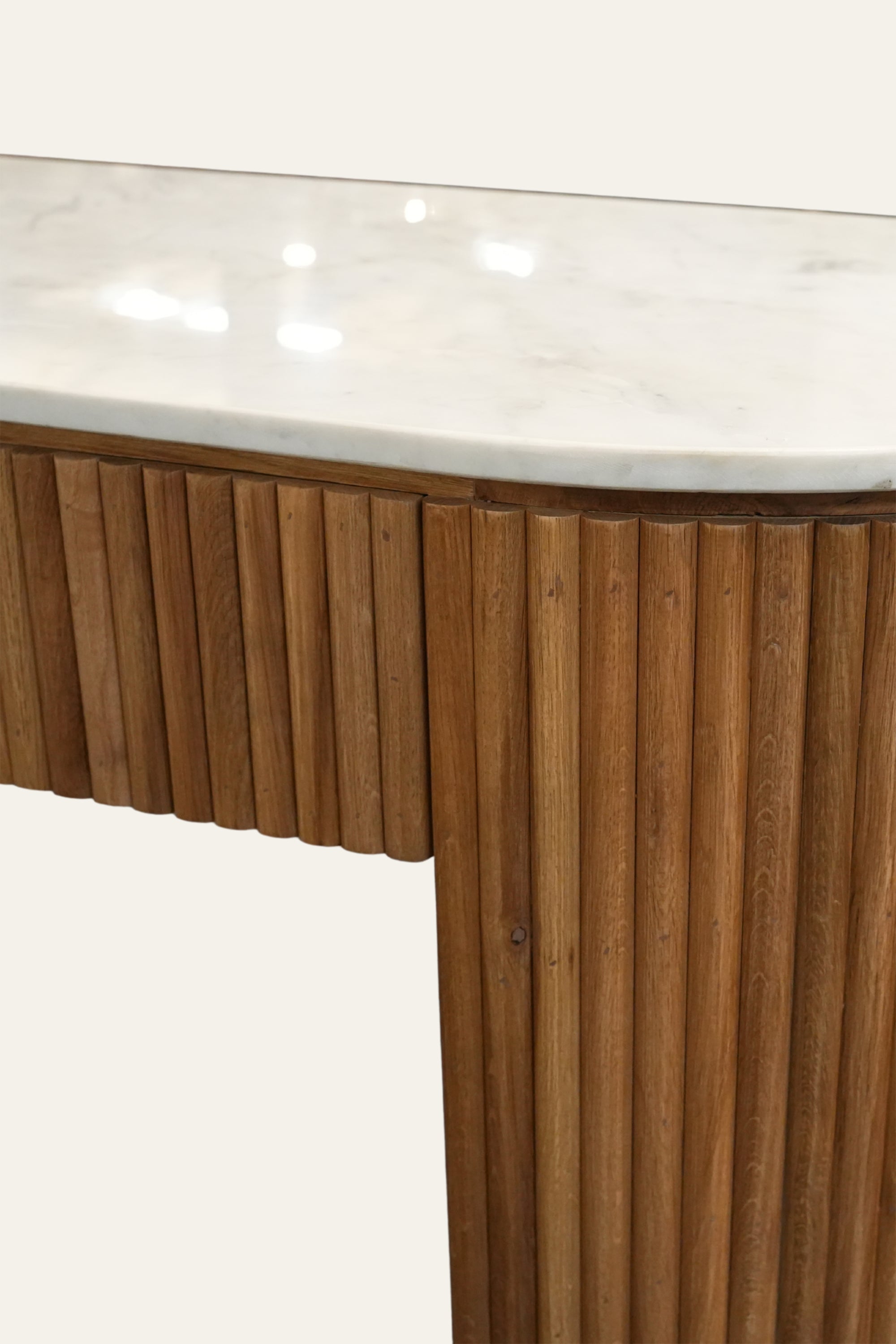 Curved Oak and Marble Console Table