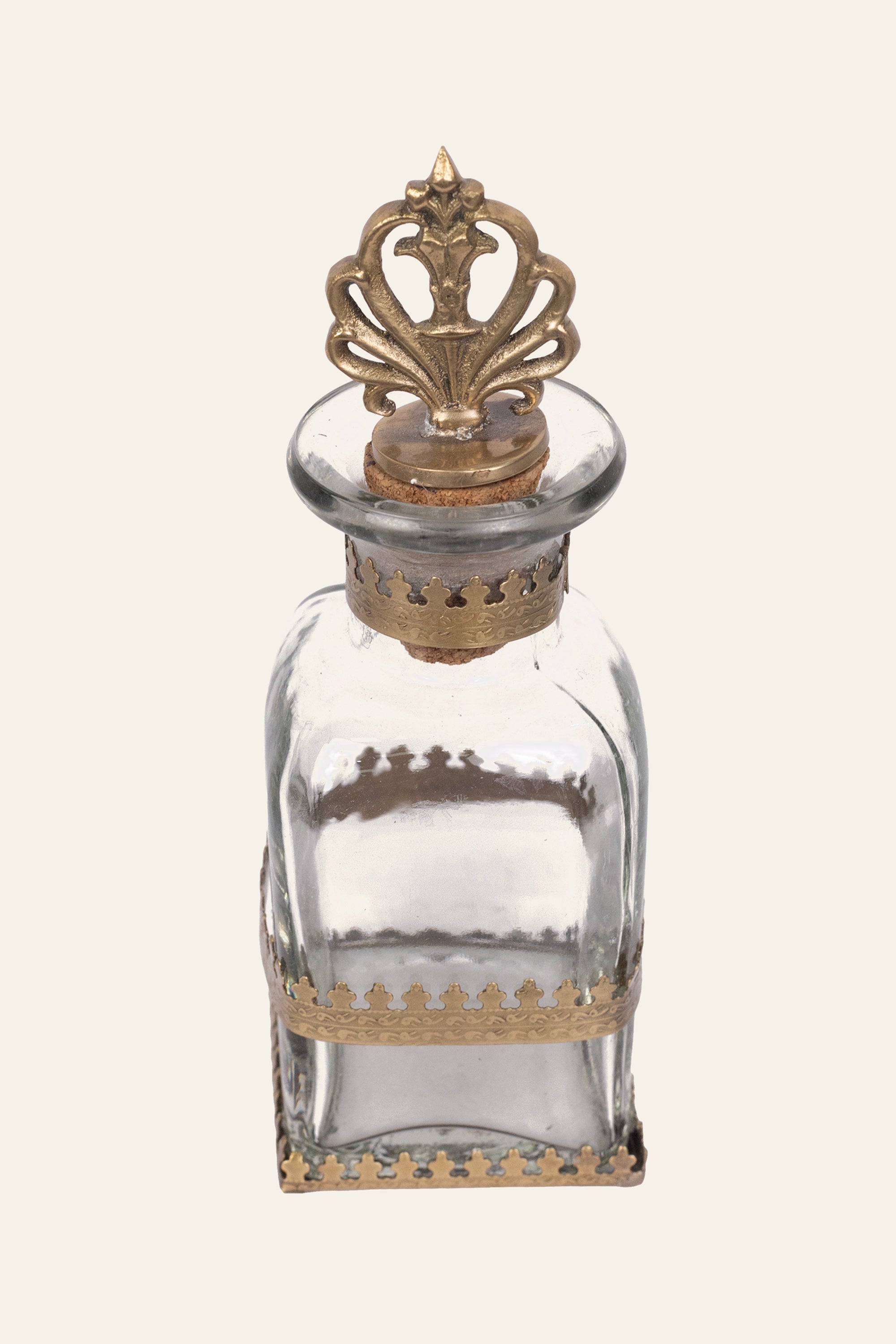 Brass & Glass Bottle Container with Antique Stopper - Small