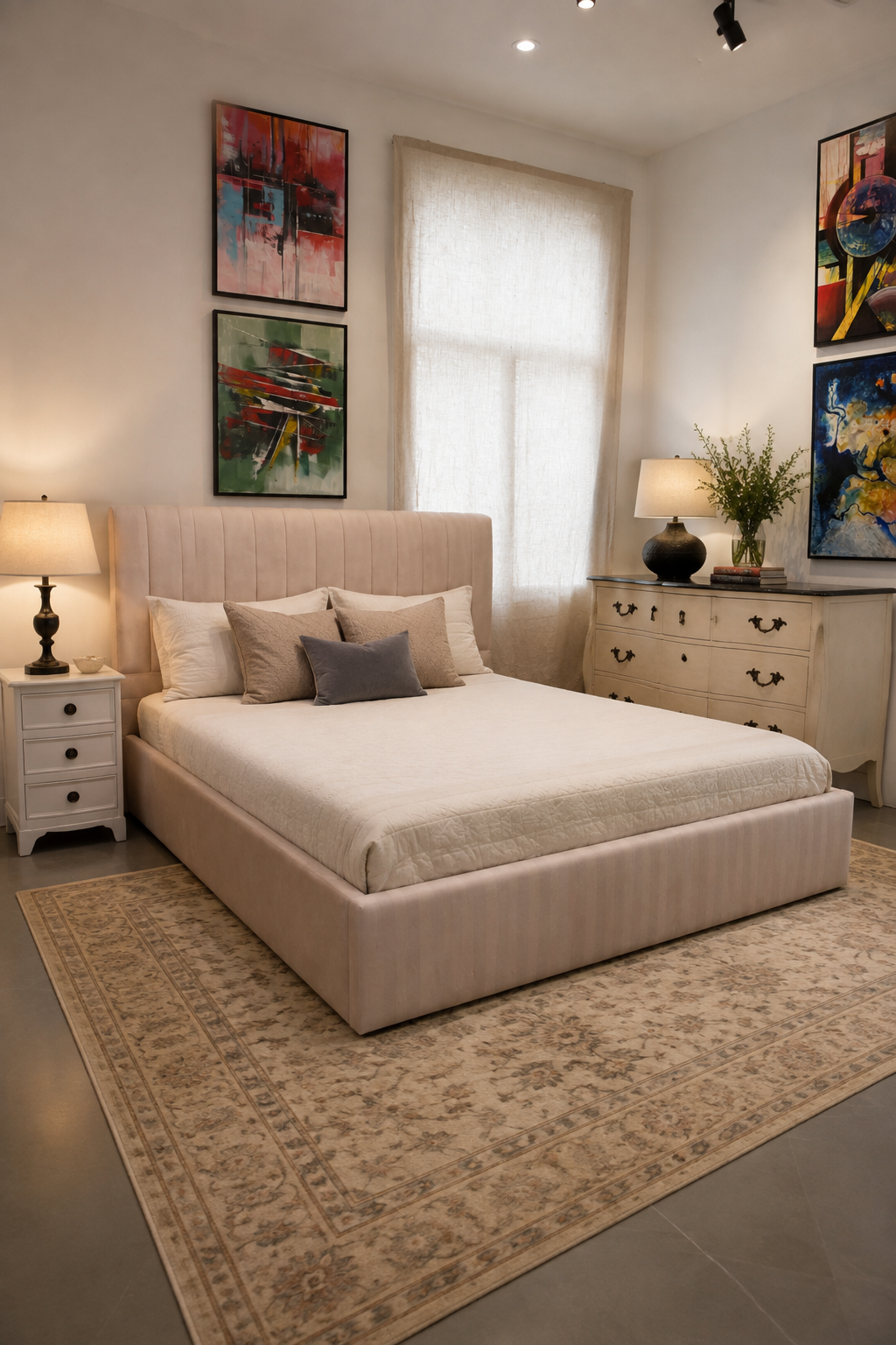 Brown Velvet Channel Tufted Bed for Modern Bedroom