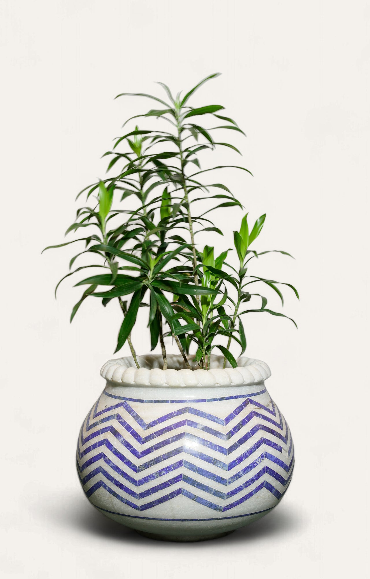 White Marble Planter Inlaid Lapis Lazuli