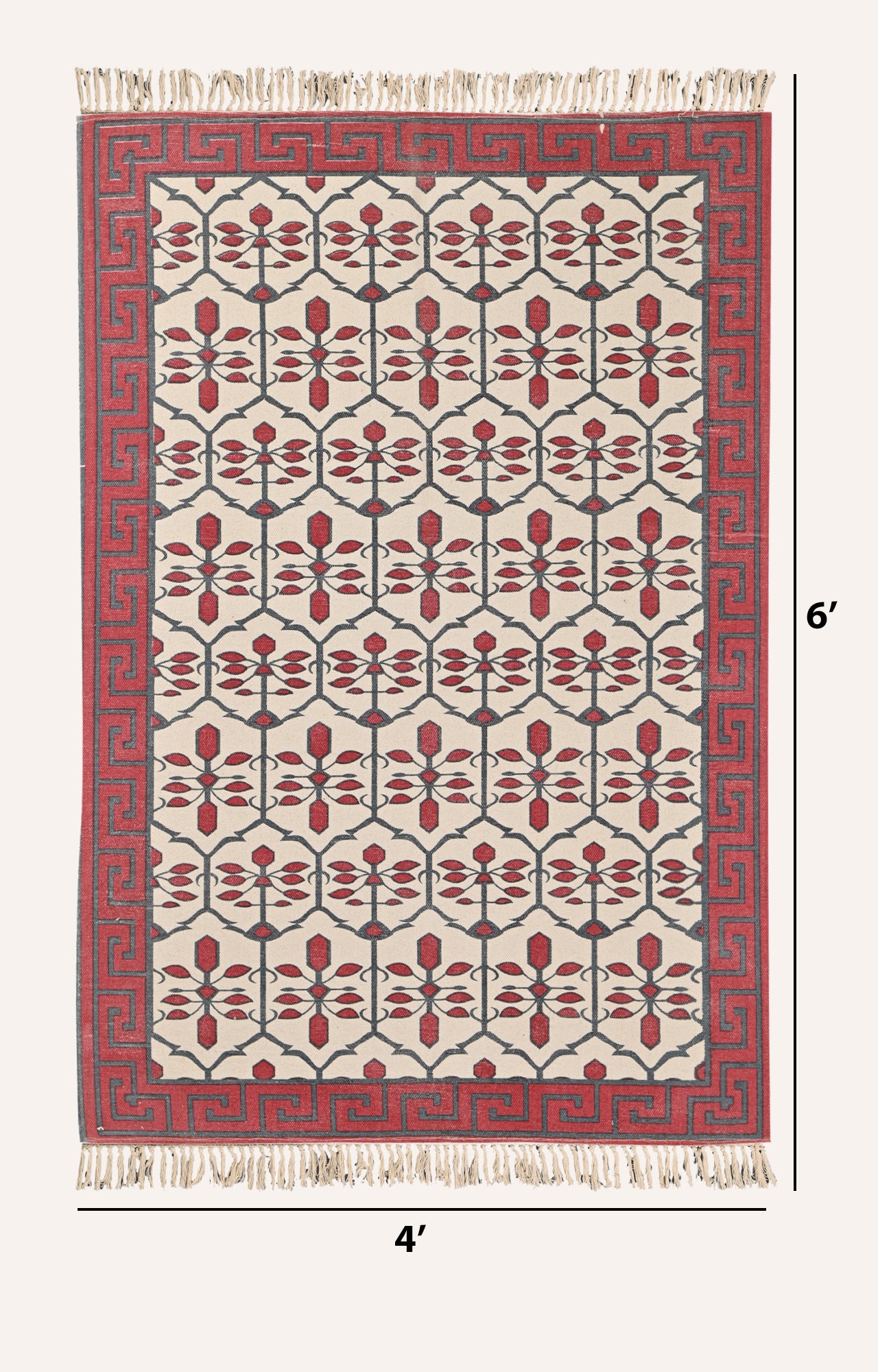 Cotton Block-Print Dhurrie Rugs - Non-Shedding, Flat Weave, Hand-Loomed