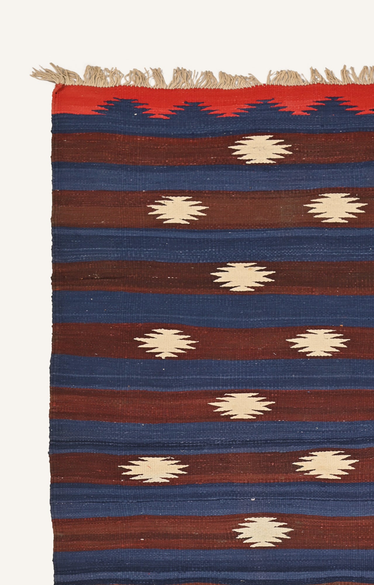 Brown and blue striped cotton durrie with Orange Border