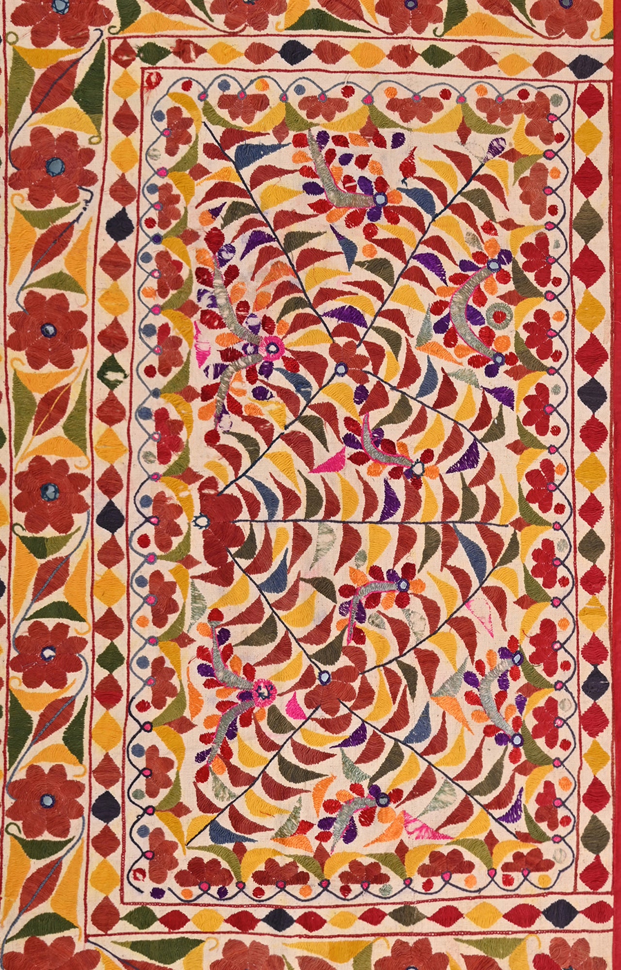 Central Asian Suzani with Floral Embroidery in vibrant colours