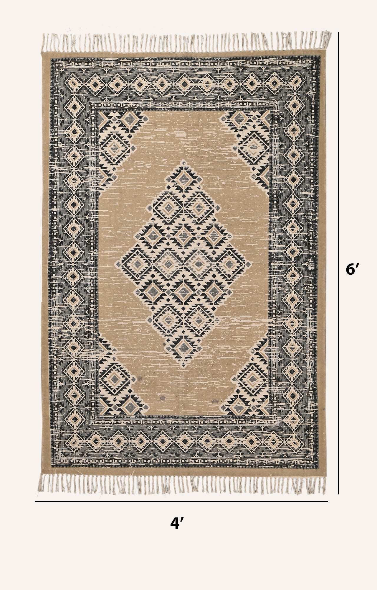 Handwoven Block Printed Geometric Medallion Area Rug