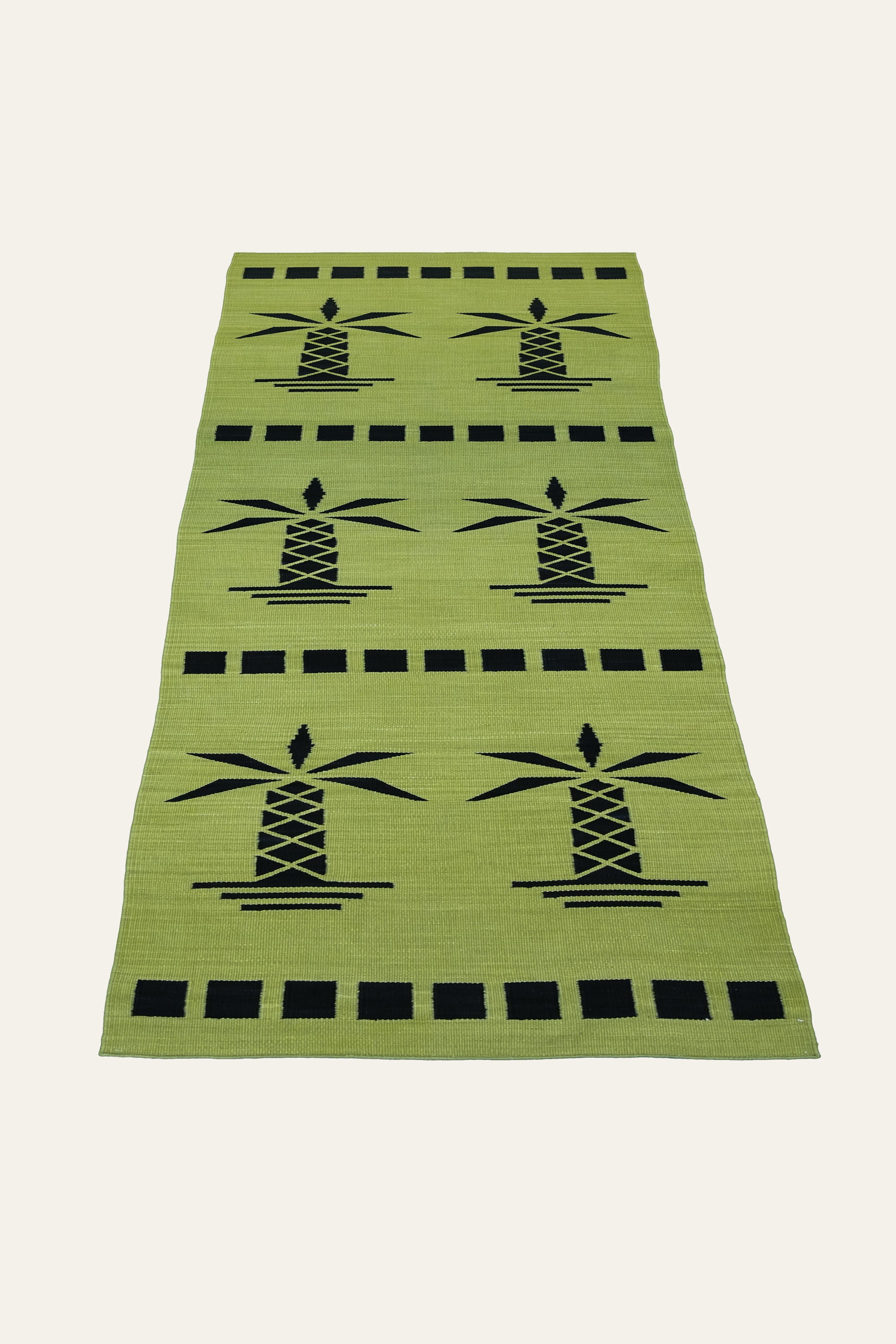 Palm Tree Motif Yellow Handwoven Cotton Yoga Mat