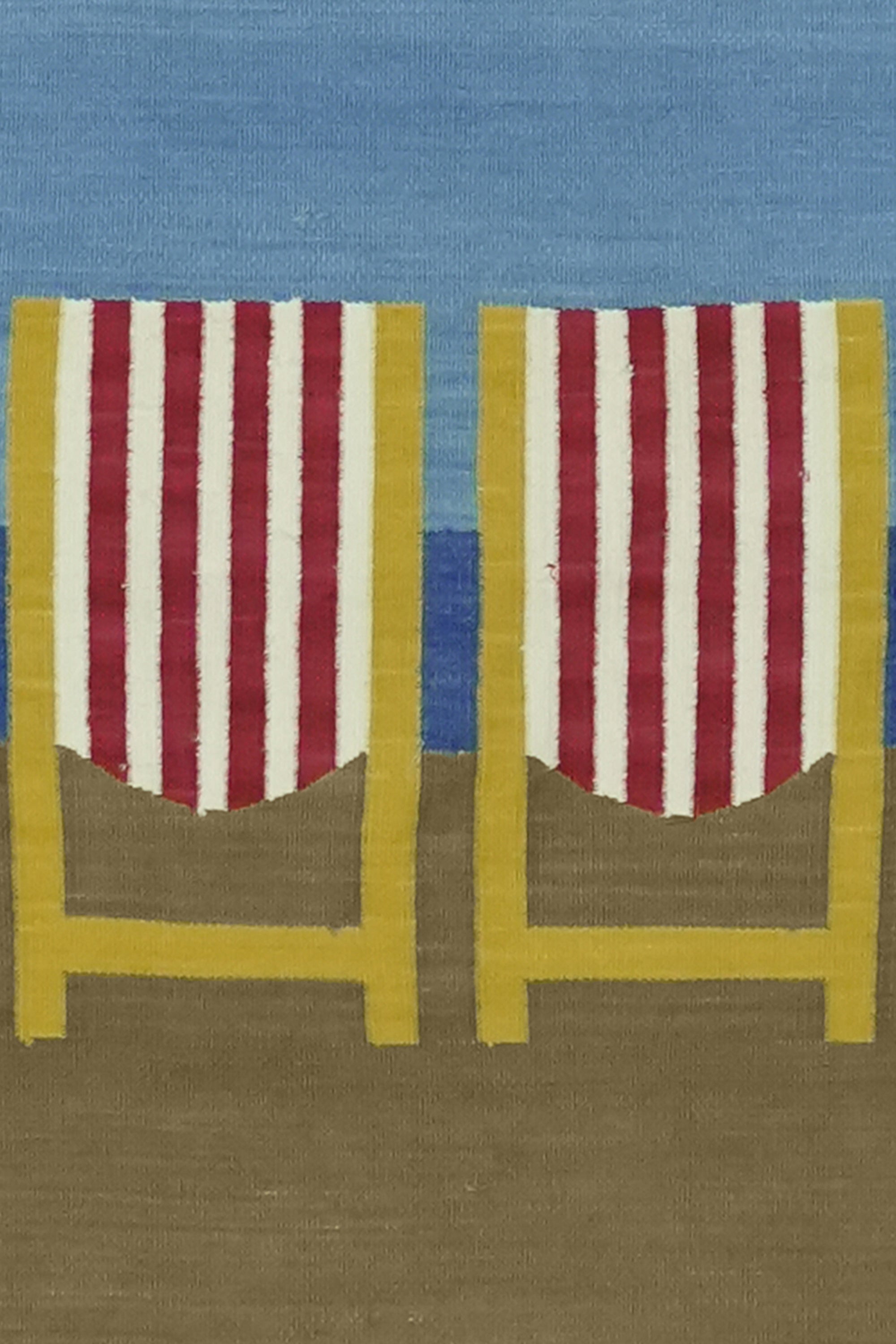 Blue and Gold Beach Chair Cotton Yoga Mat