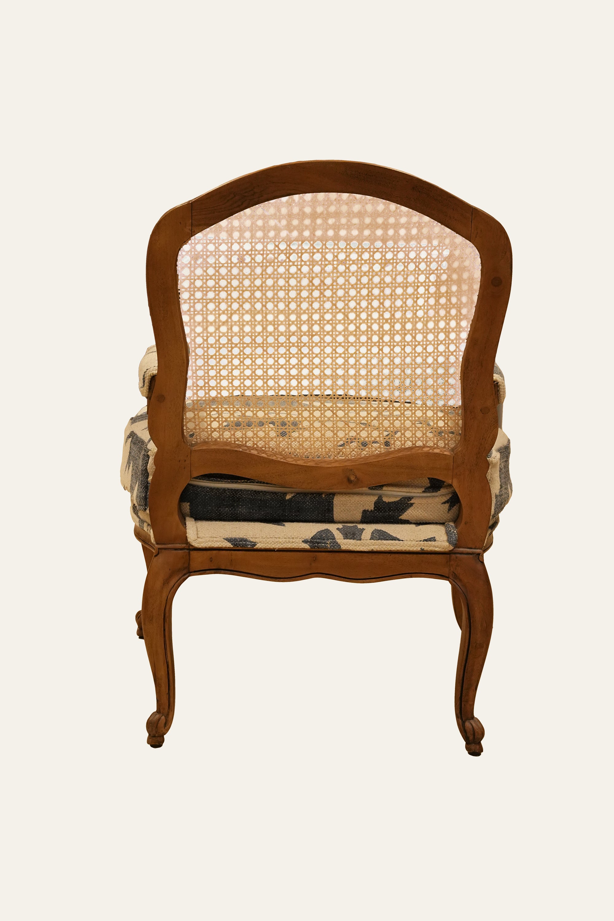 French Provincial Style Cane Back Armchair with Patterned Seat