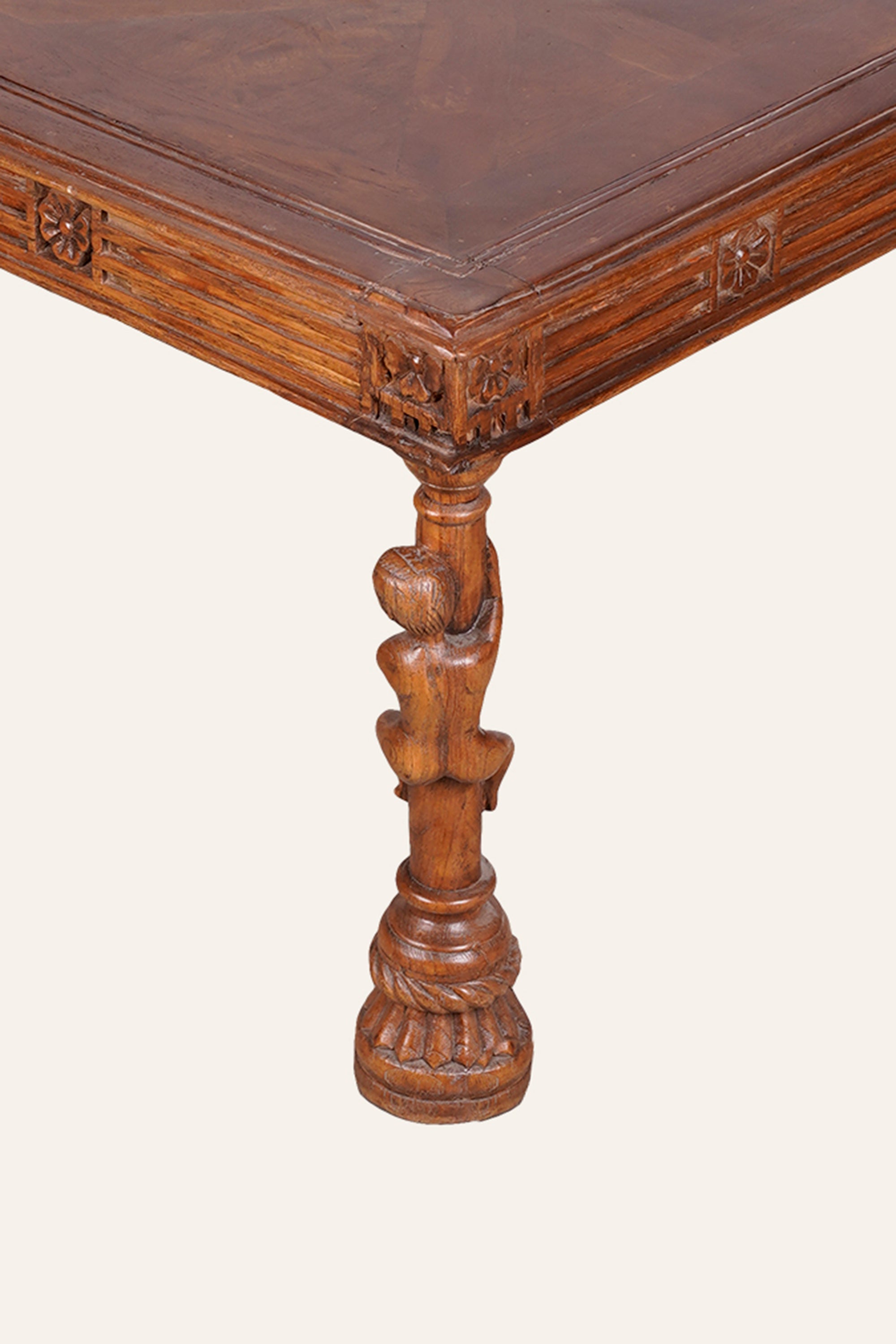 Indian Heritage Style Figural Leg Carved Coffee Table