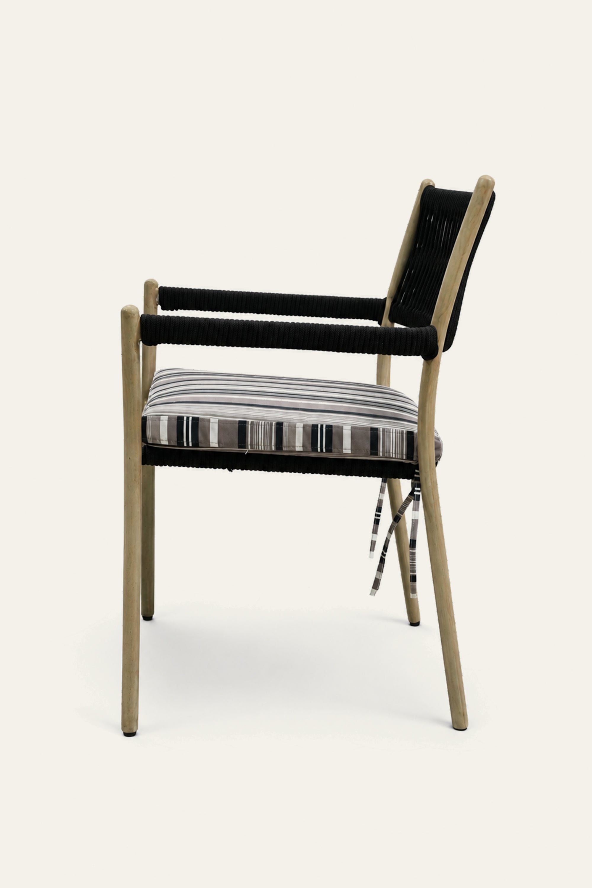 Striped Upholstered Patio Armchair with Nylon Rope Backrest