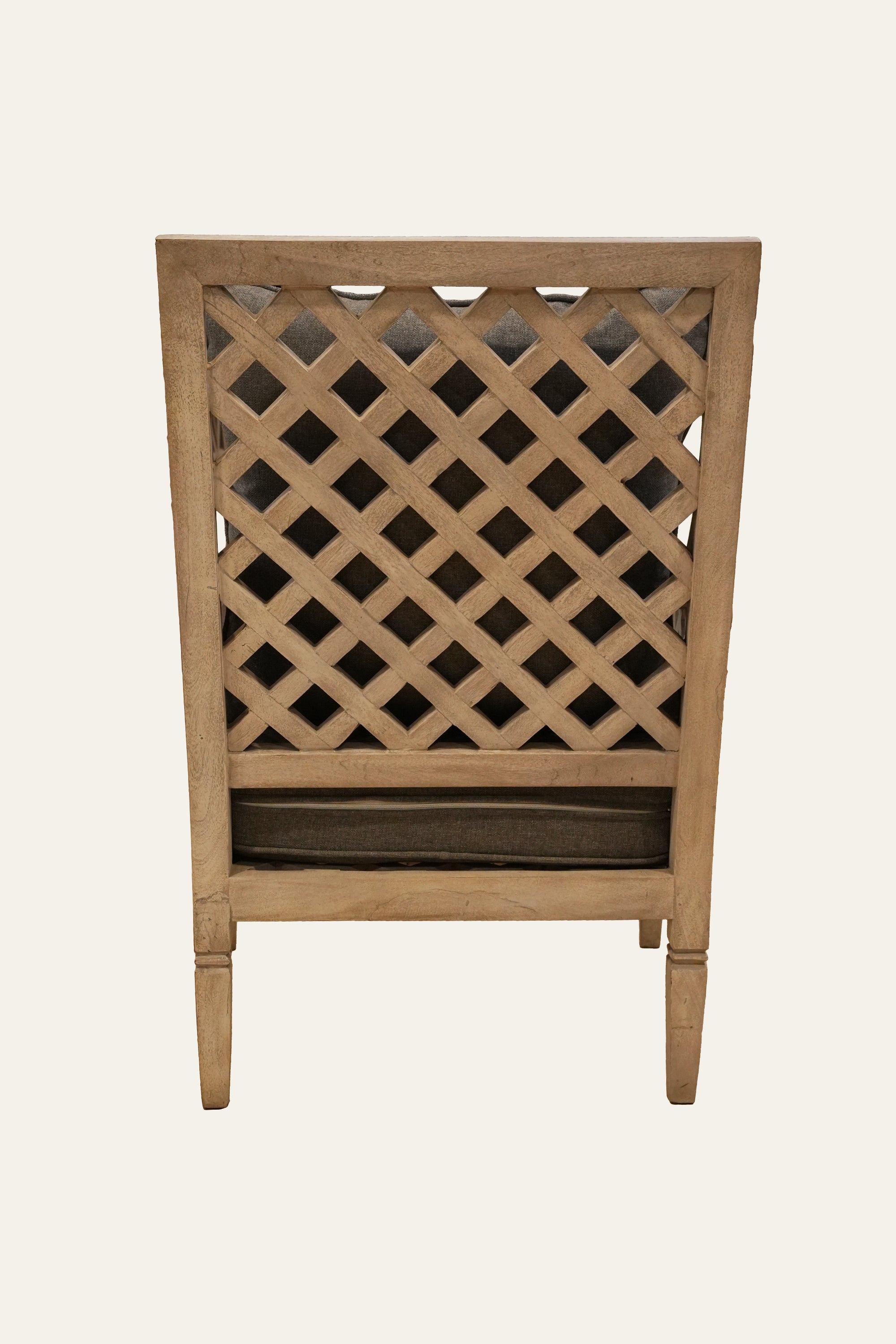 Light Brown Lattice Armchair with Grey Upholstery