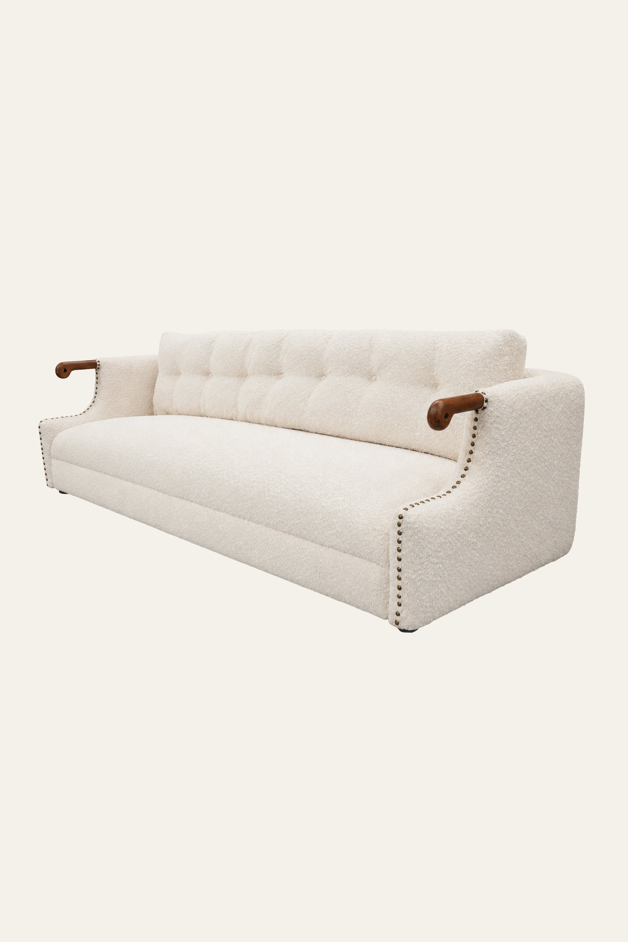 White Boucle Living Room Sofa with Nail Stud Detail