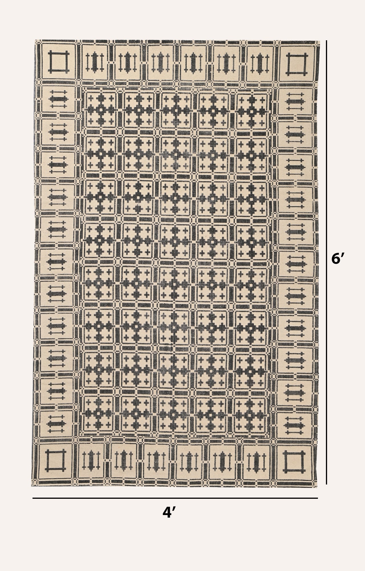 Handwoven Block Printed Trellis Area Rug (Beige)