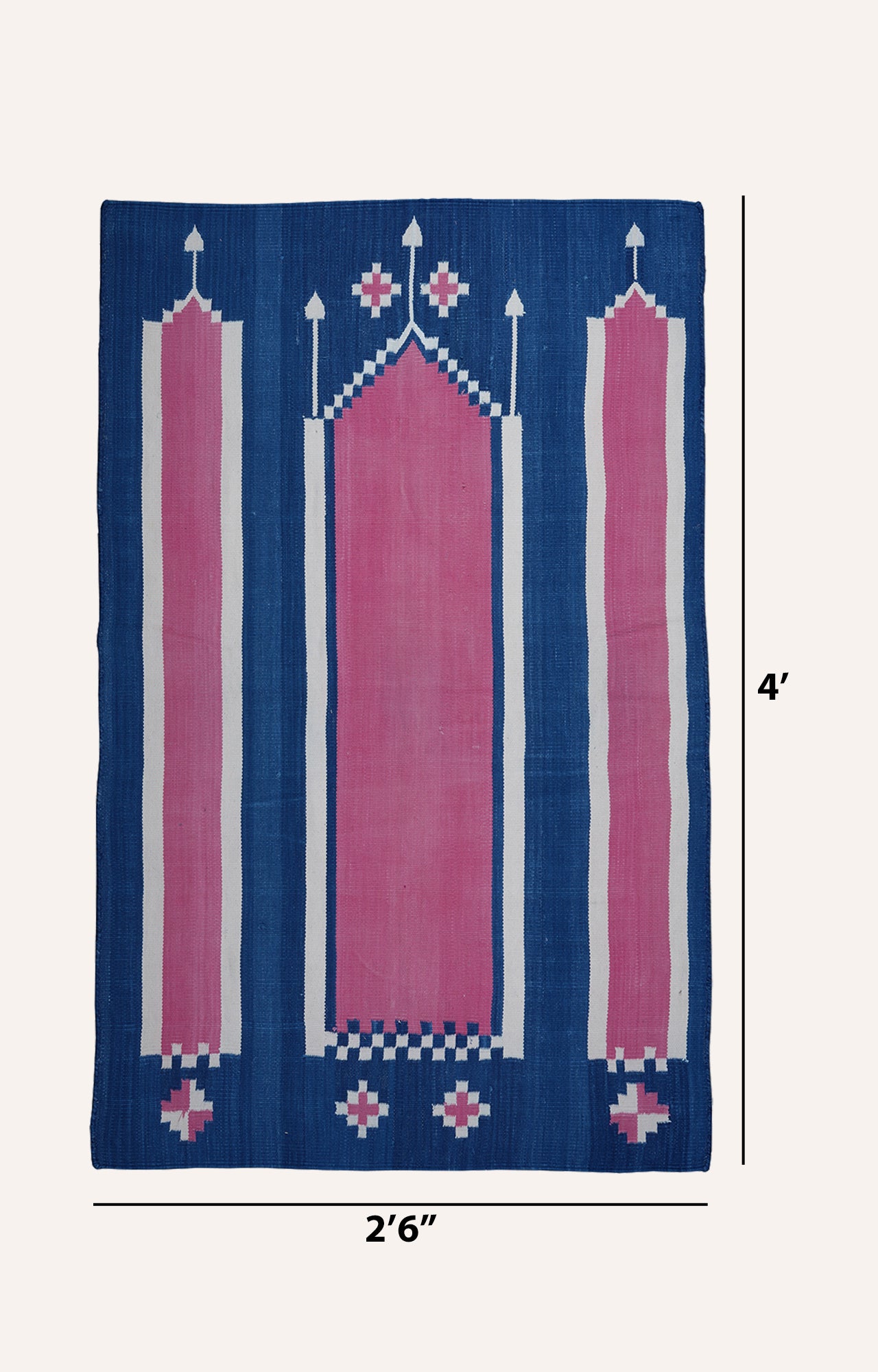 48 x 30 Inches Handwoven Cotton Prayer Rug (Blue And Pink)