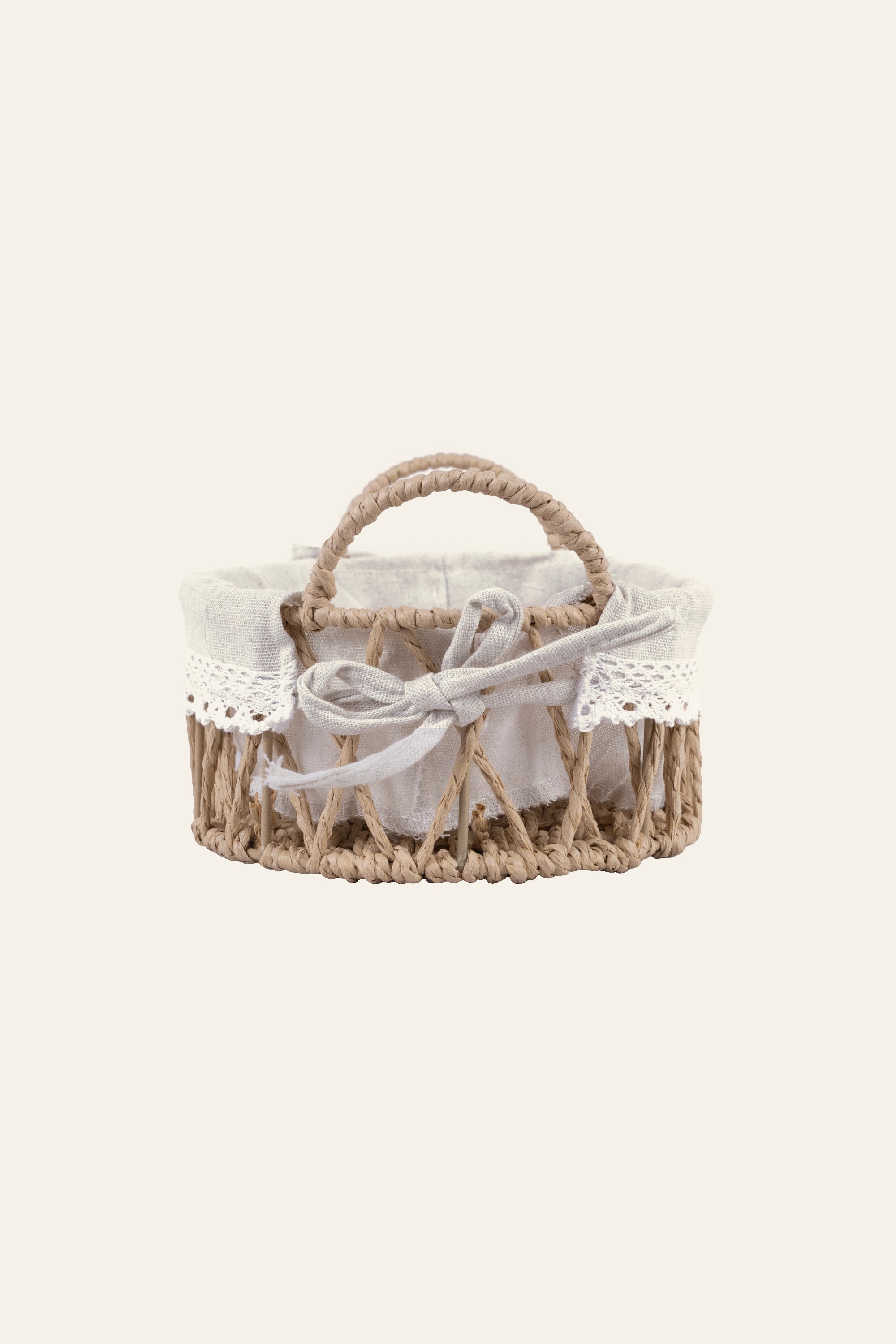 Oval Woven Storage Basket with Fabric Liner – Small