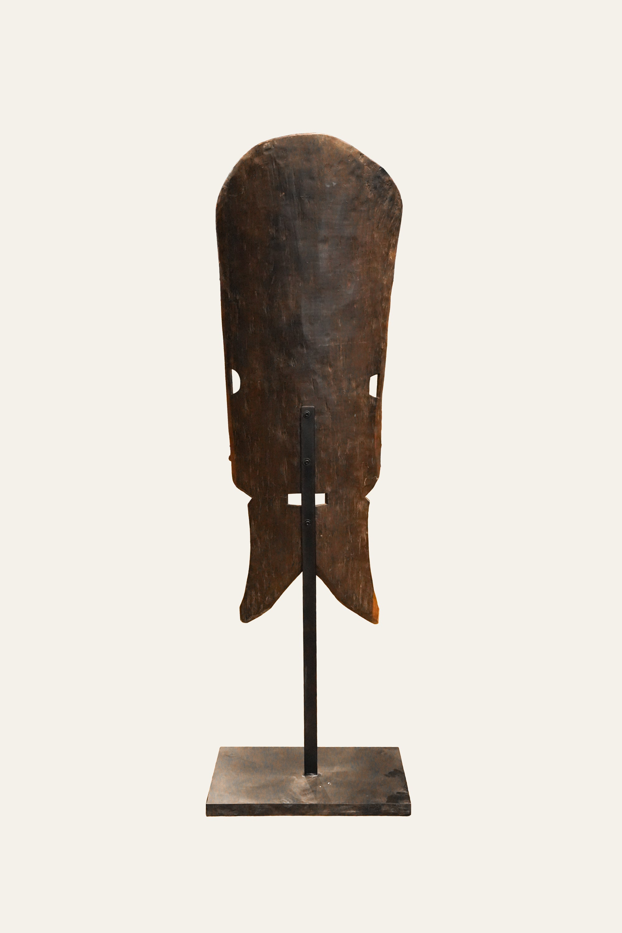 Tribal Carved Wooden Standing Decor on Metal Base