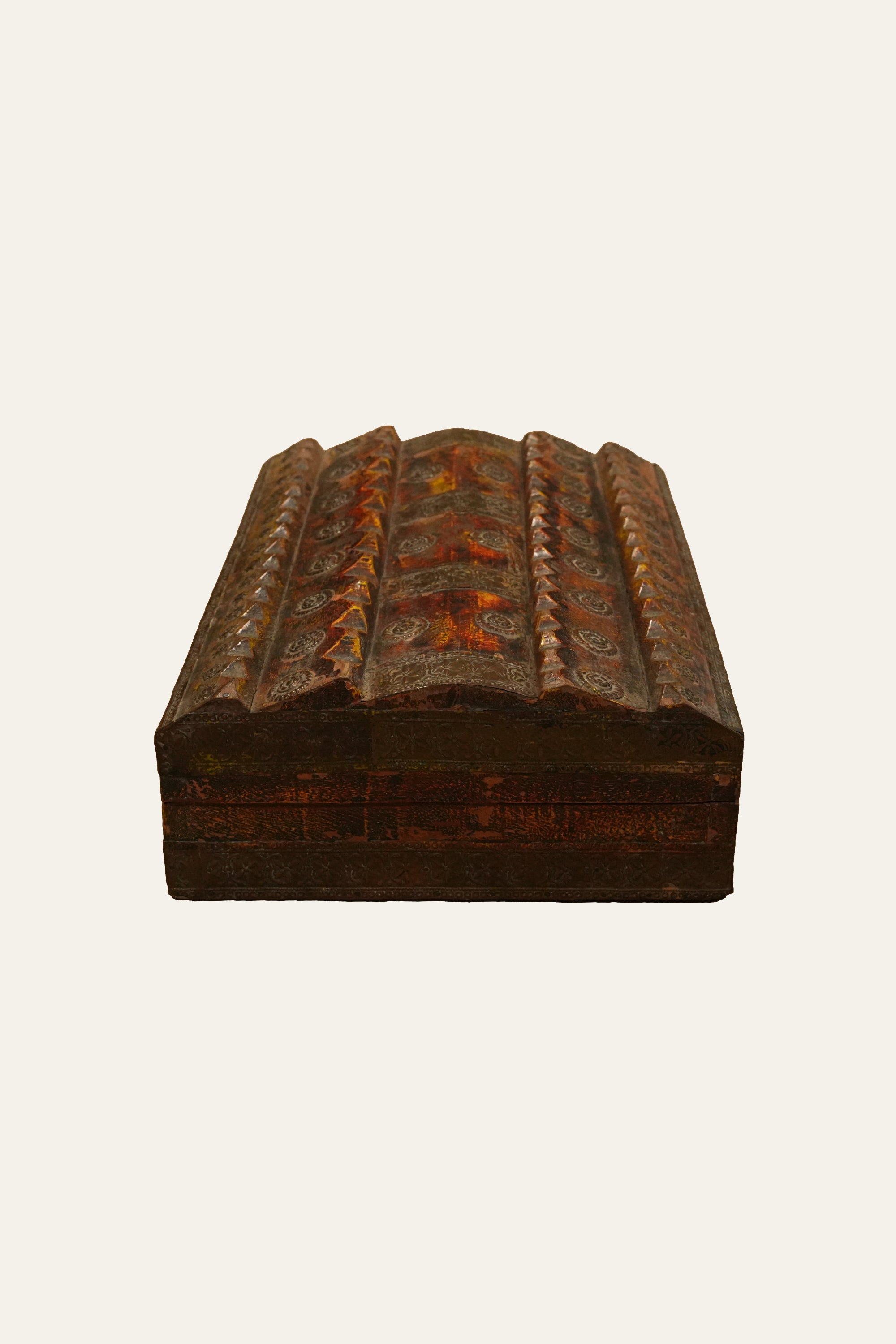 Vintage Style  Wooden Storage Box with Embossed Metal Rosettes