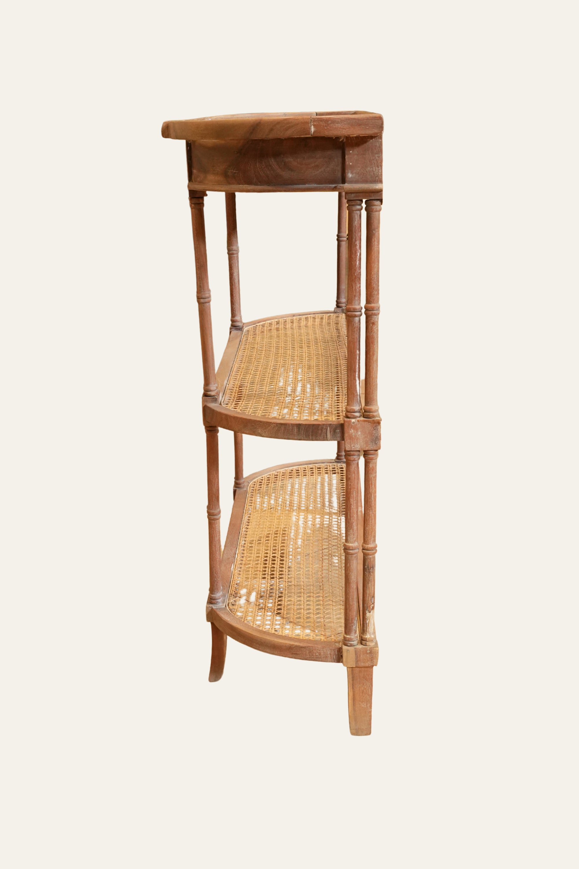 Three Tier Cane Half Round Console Table with Inbuilt Drawers