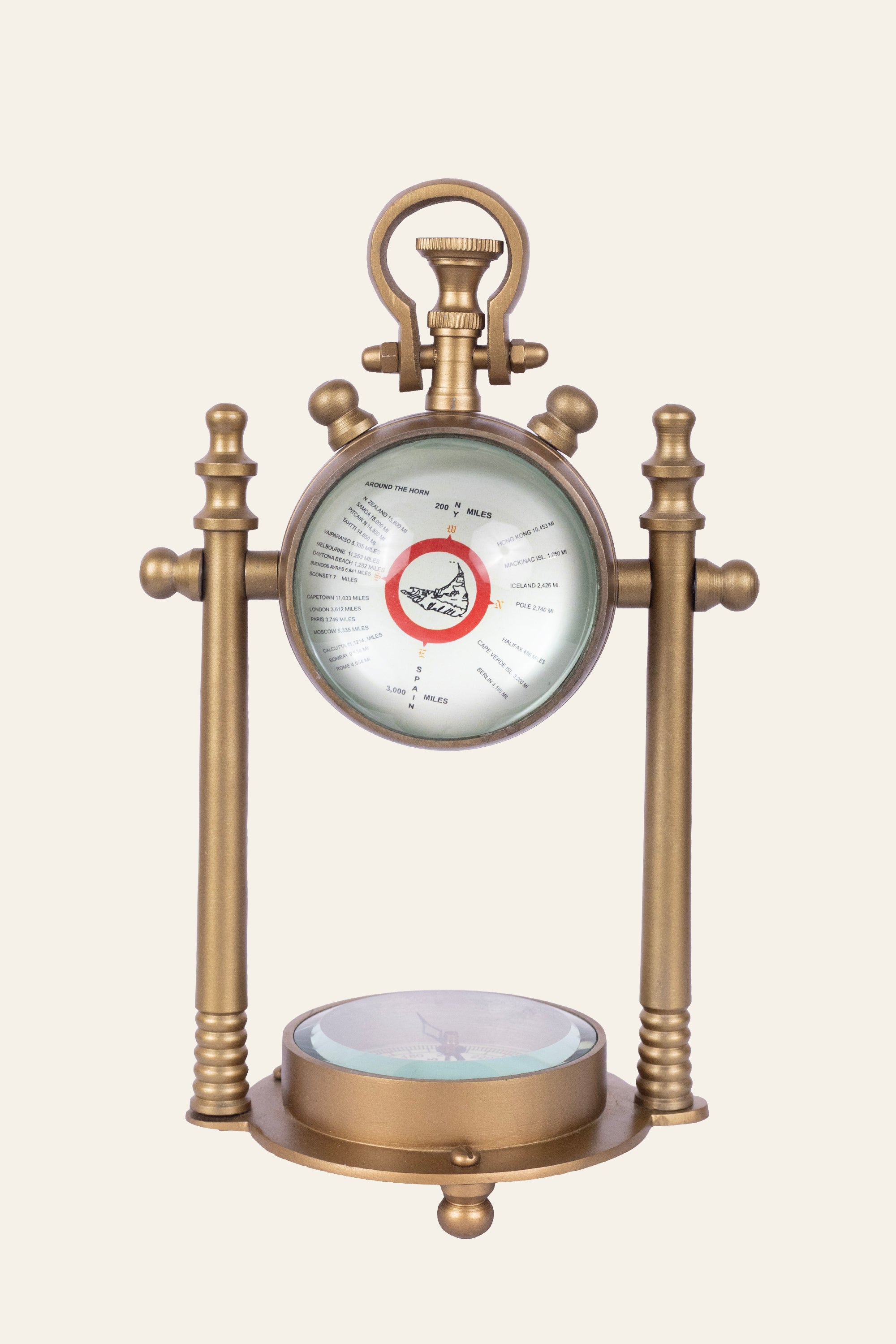 Compass Analog Desk Clock for Maritime Table Styling