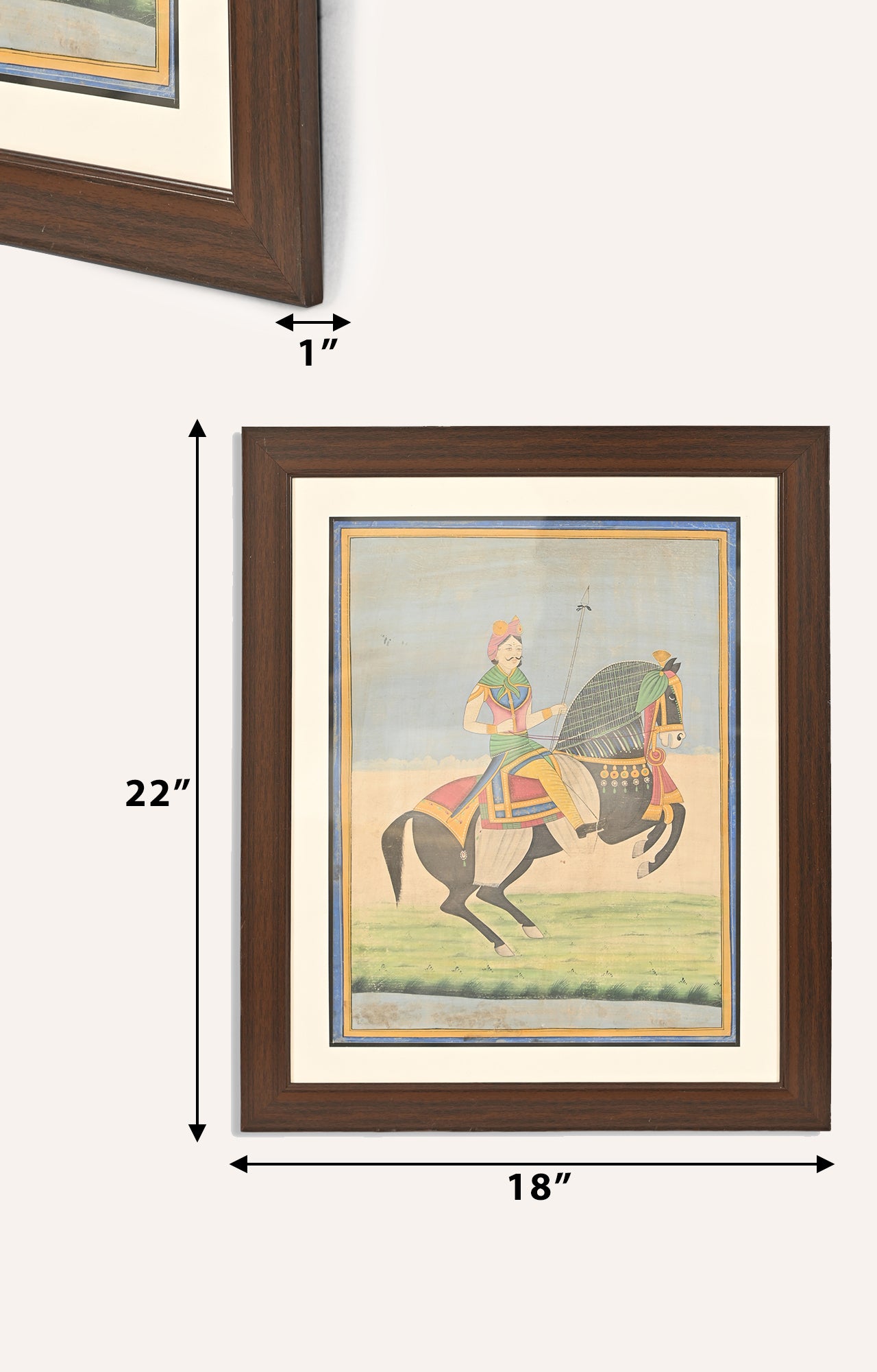 Framed Watercolor Painting : Mughal Emperor on Horse.