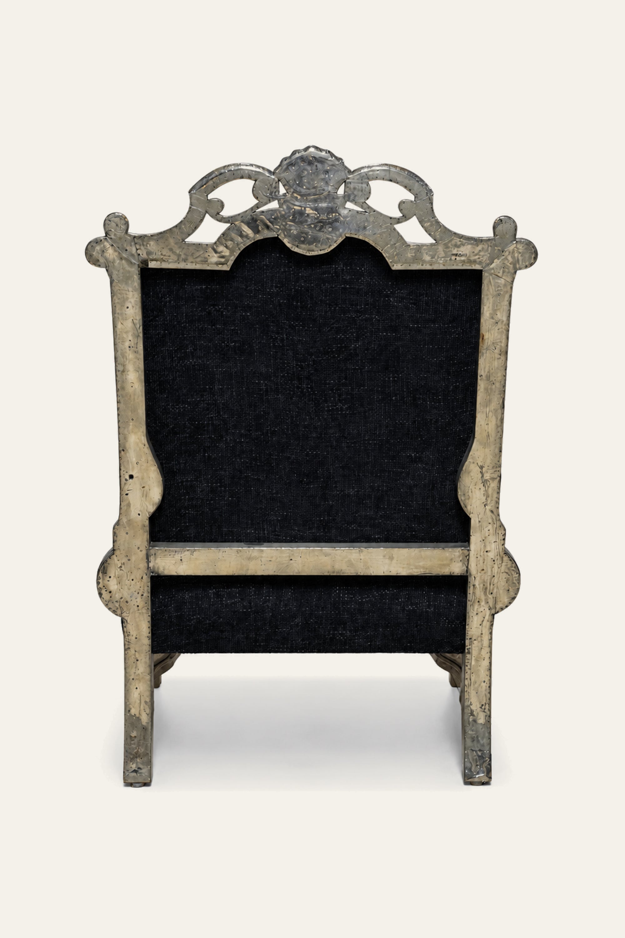 French Regence White Metal Black Upholstered Armchair