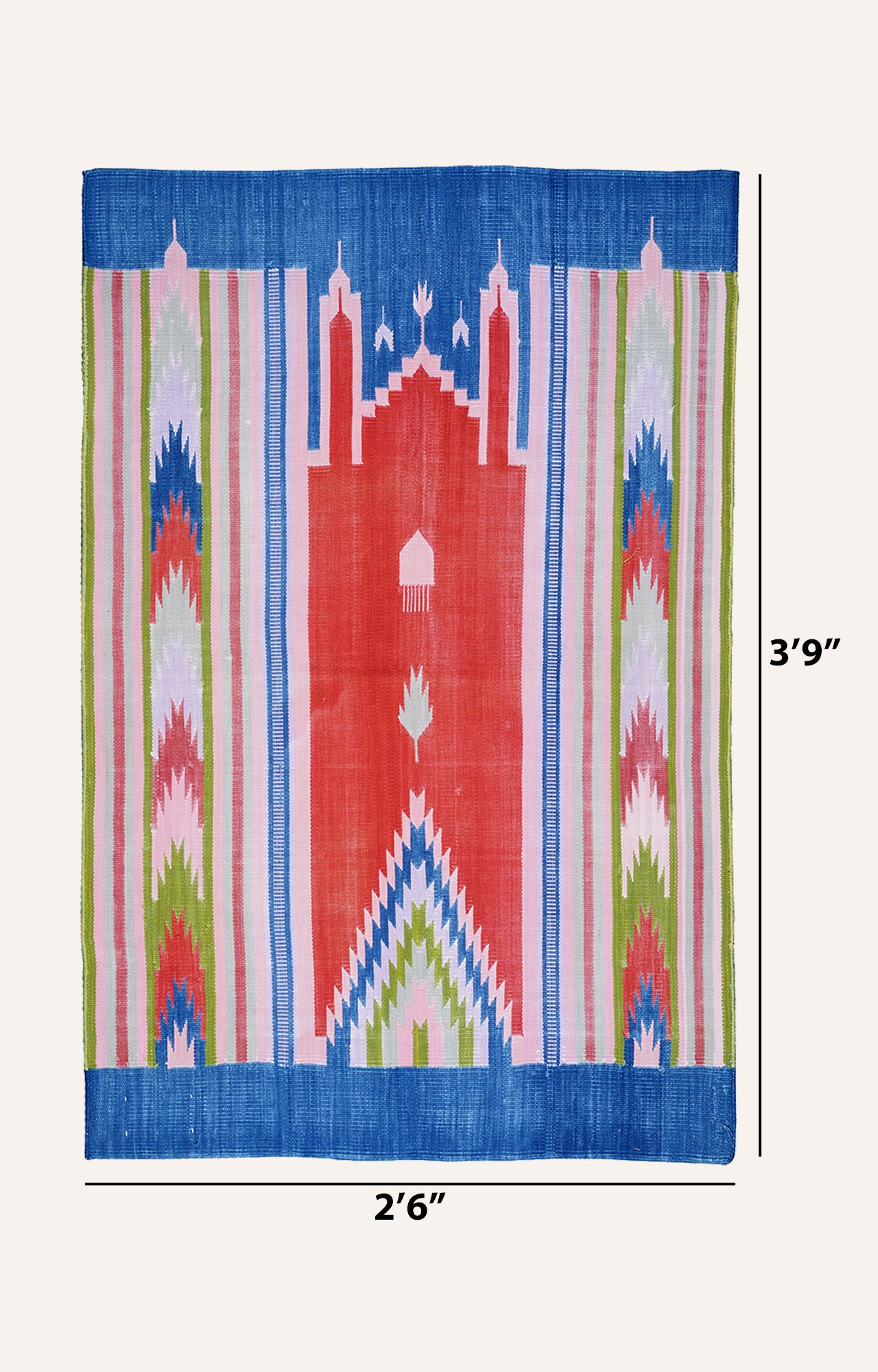 45 x 30 Inches Handwoven Cotton Prayer Rug (Blue And Red)