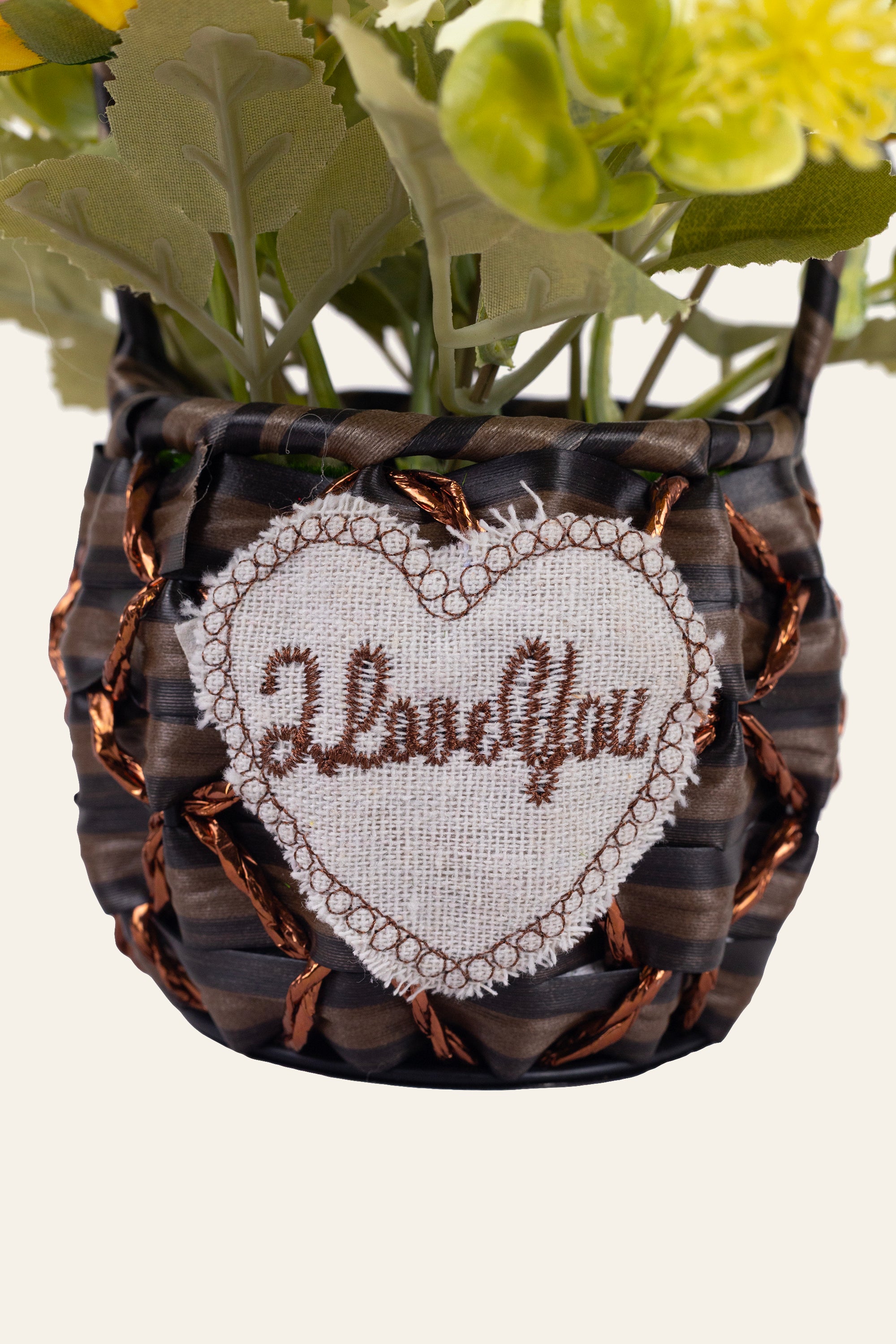 Yellow Rose Artificial Flower in Woven Basket