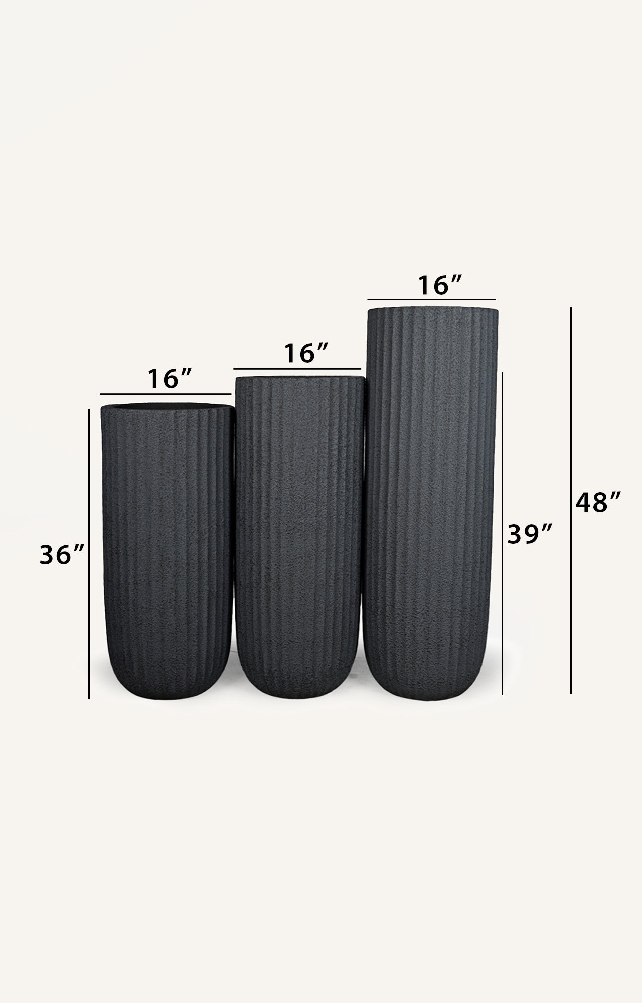 Fluted Pattern Black Planter