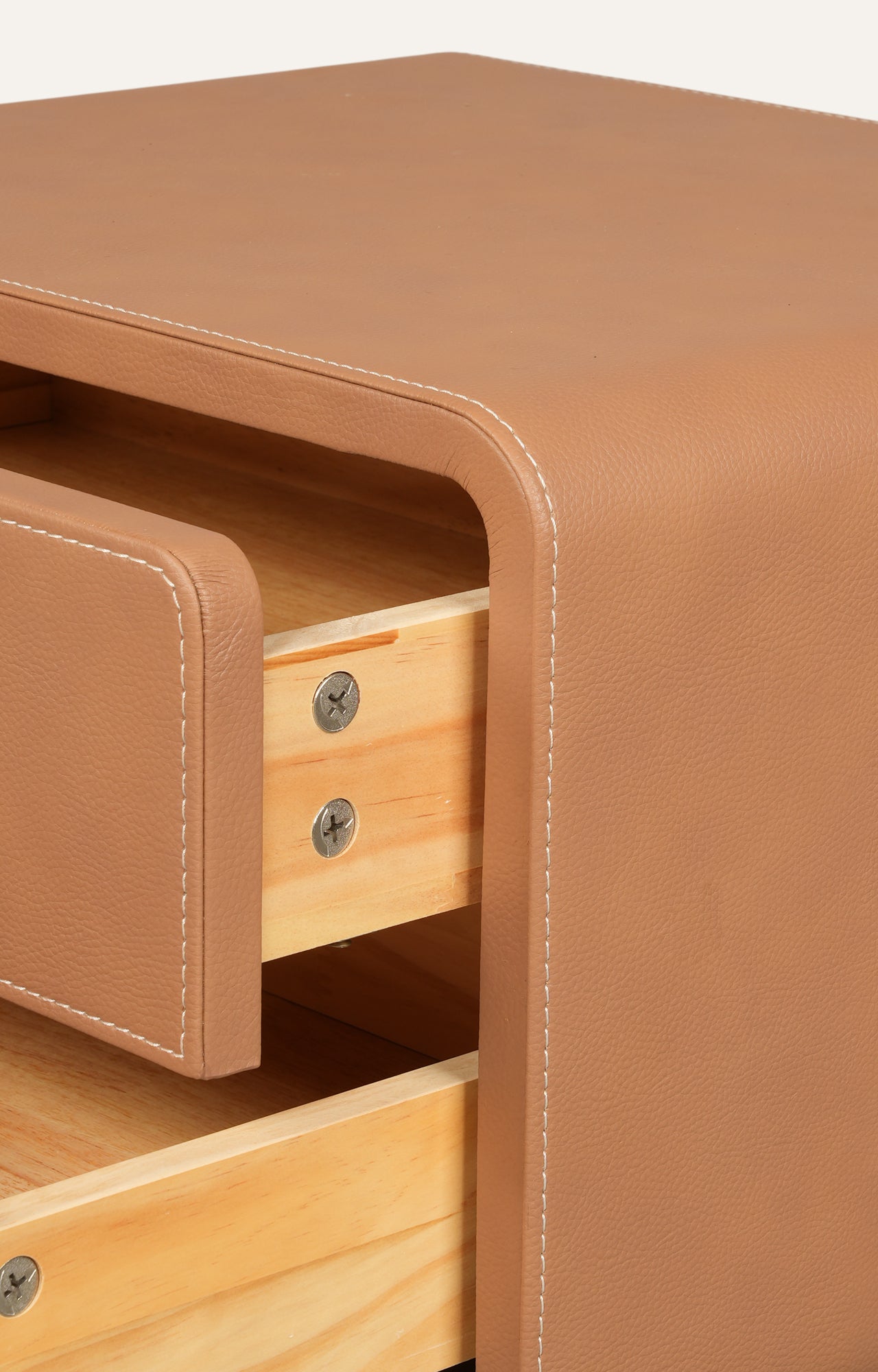 Contemporary Leather-Wrapped Nightstand with Metal Base