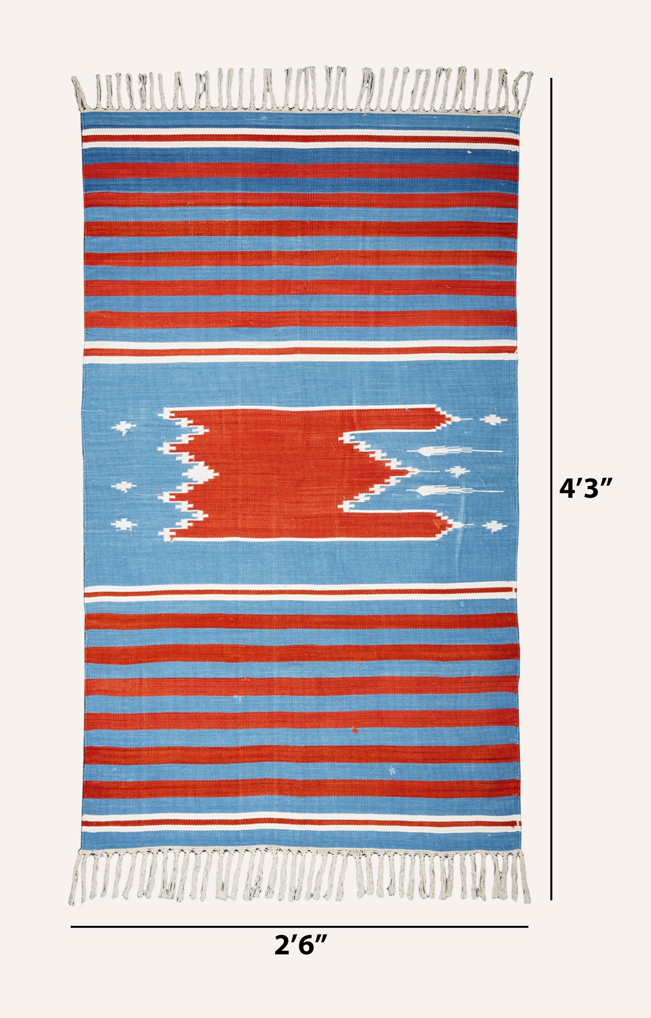 51 x 30 Inches Handwoven Cotton Prayer Rug (Blue And Red)